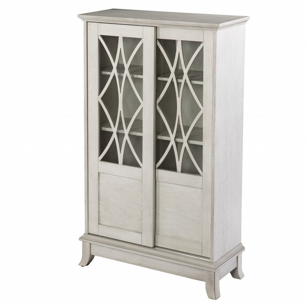 Rustic White Sliding Double Door Accent Cabinet