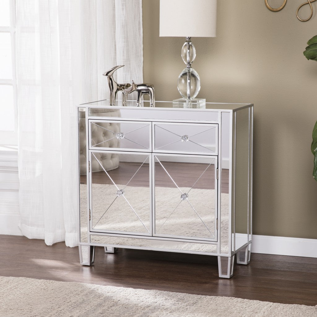 Glamorous Mirrored Bling Two Door Storage Accent Cabinet