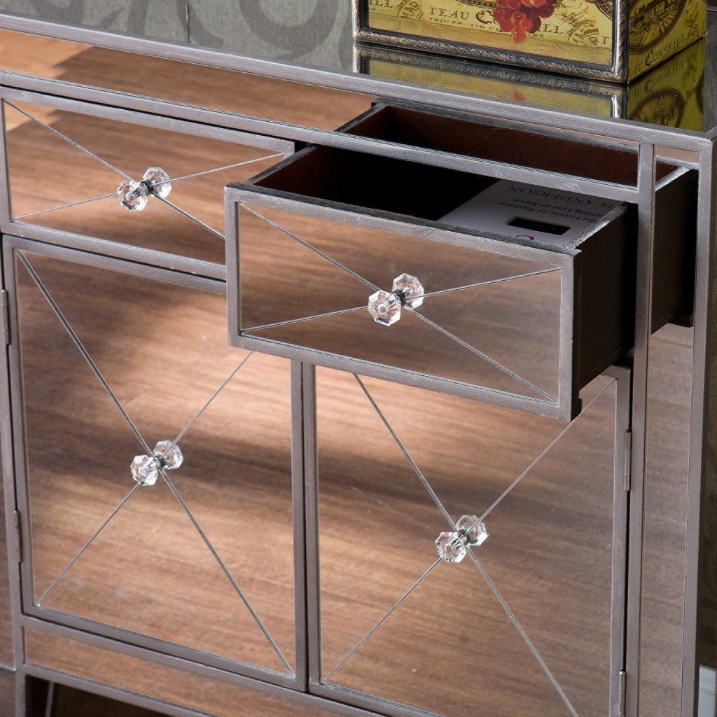 Glamorous Mirrored Bling Two Door Storage Accent Cabinet