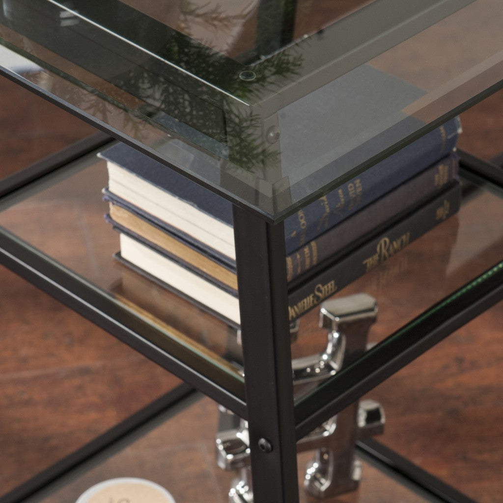 Black A Frame Metal and Glass Writing Desk