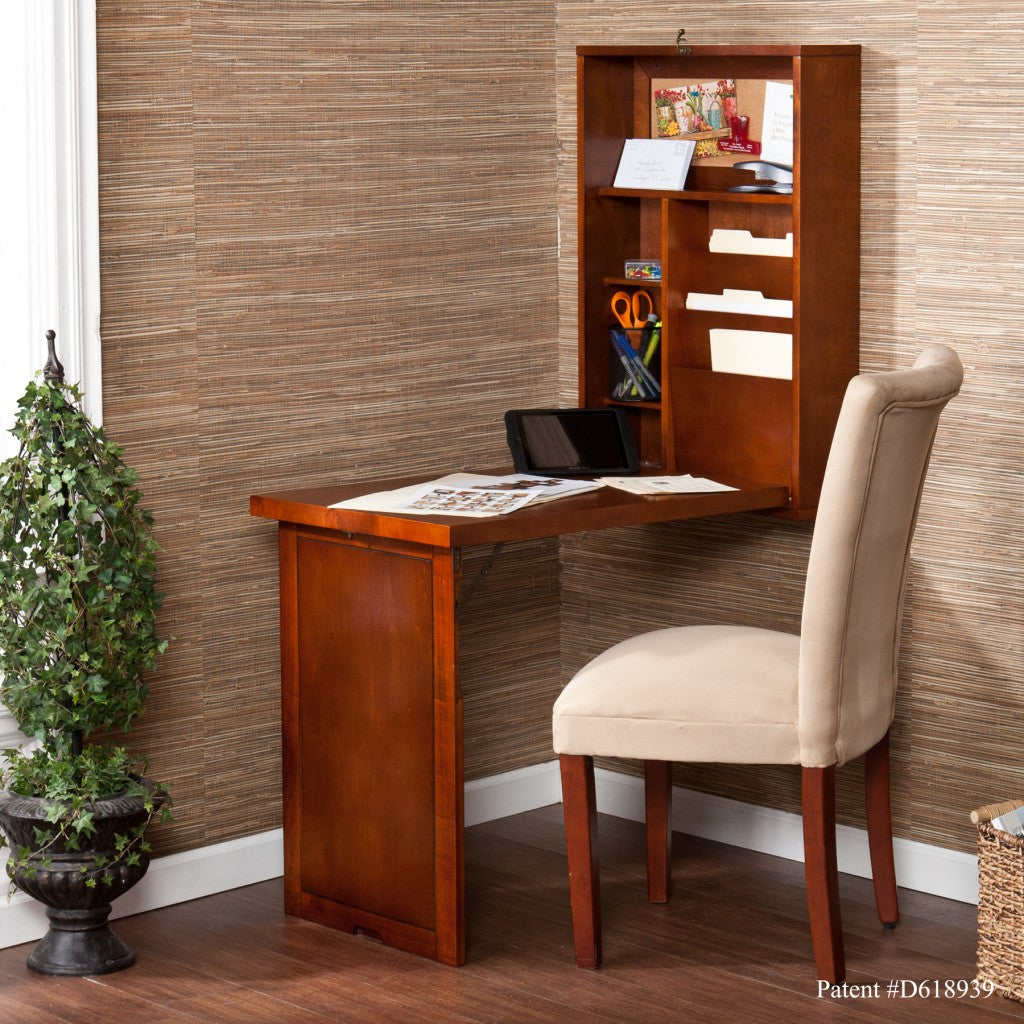 Walnut Fold Out Convertible Wall Mount Desk