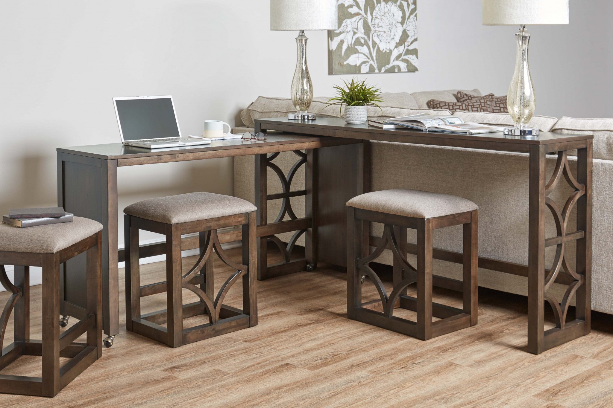 Stylish Brown Multi Functional Five Piece Sofa Table Bar Set