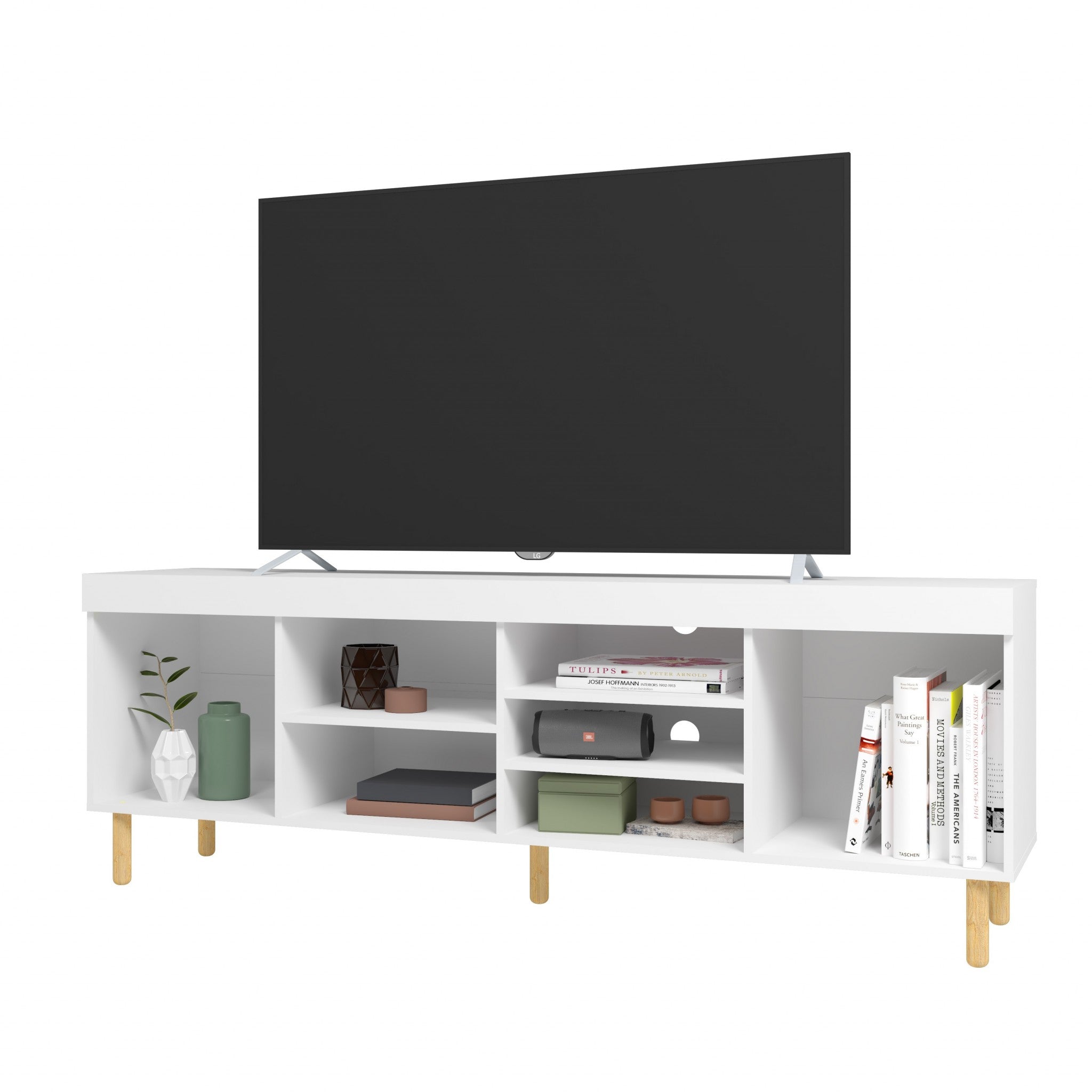 Iko White Modern TV Stand Open Cubbie Media Center