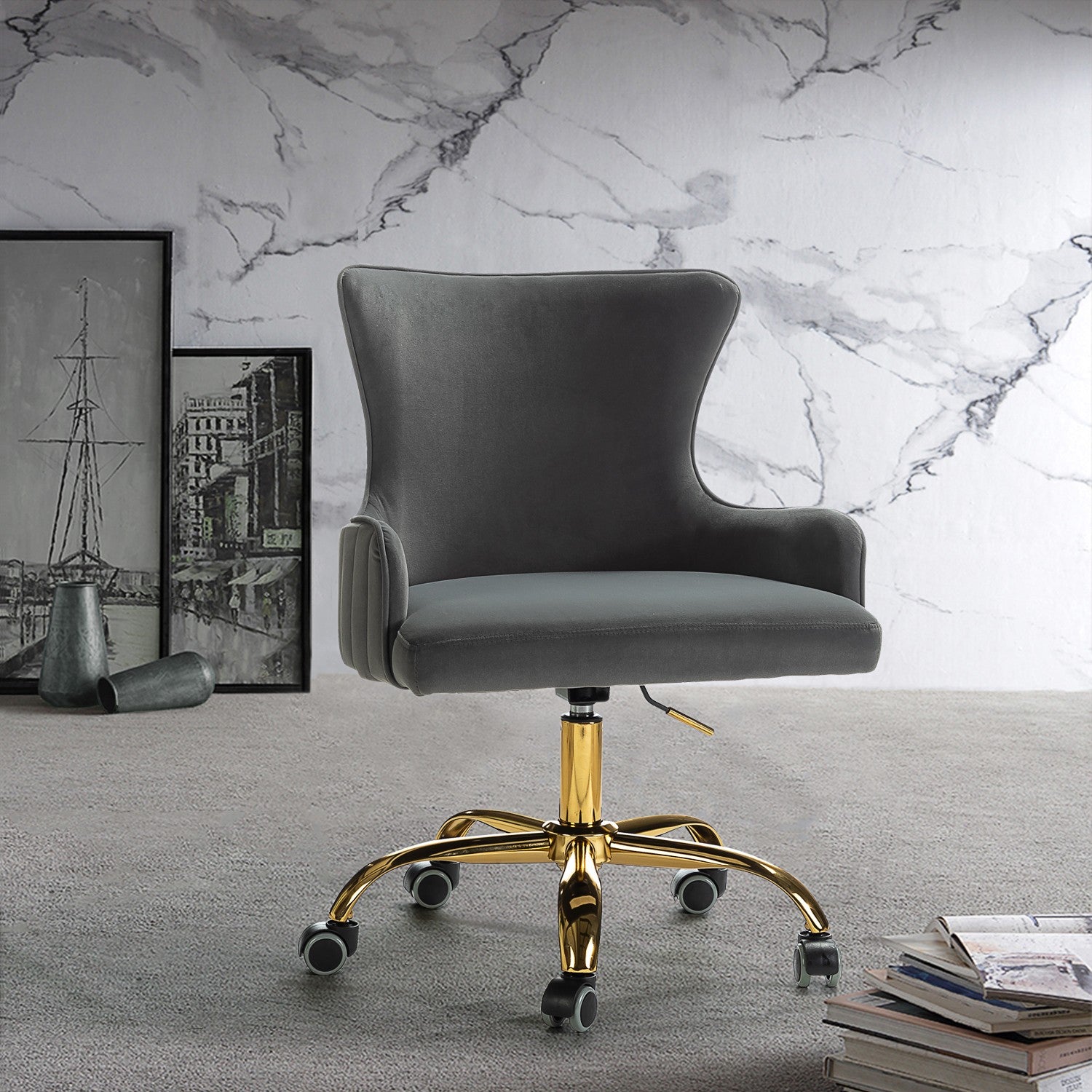 Back Channel Gray and Gold Rolling Office Chair