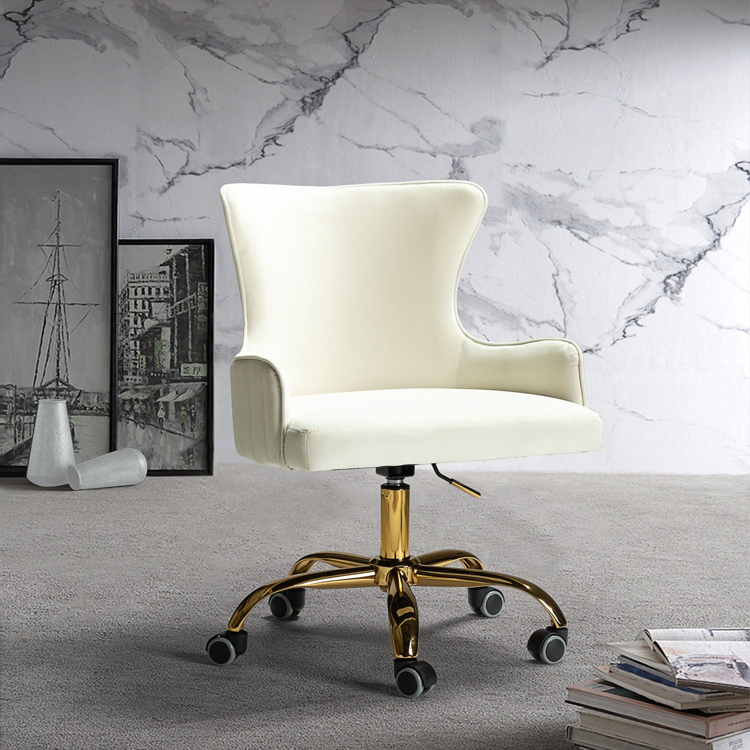 Back Channel Ivory and Gold Rolling Office Chair