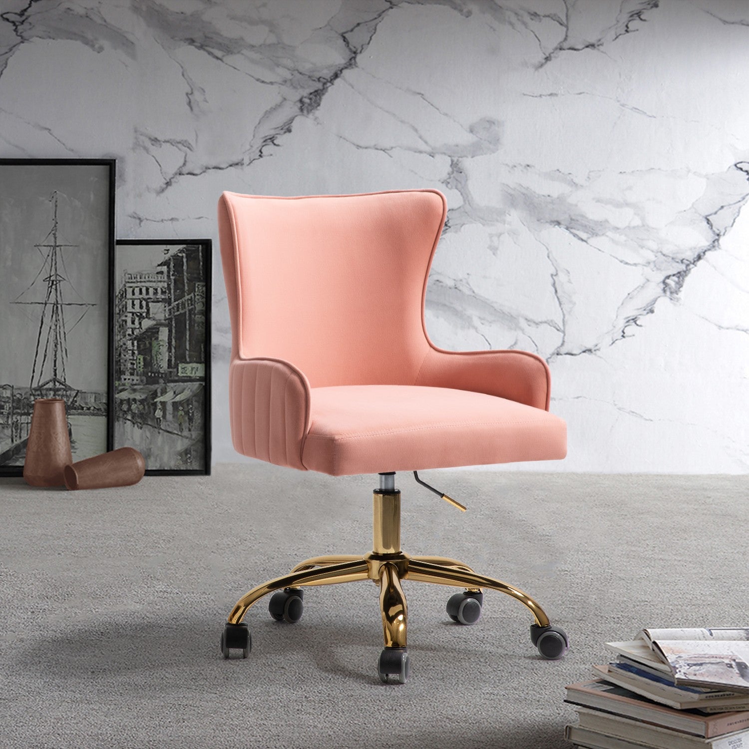 Back Channel Blush Pink and Gold Rolling Office Chair