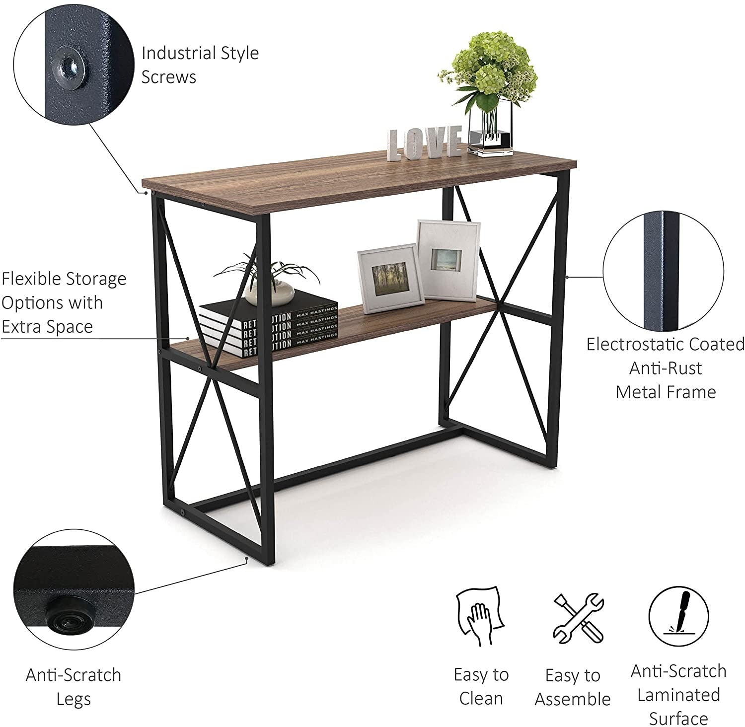 Mod Walnut and Black Four Console Table with Shelf