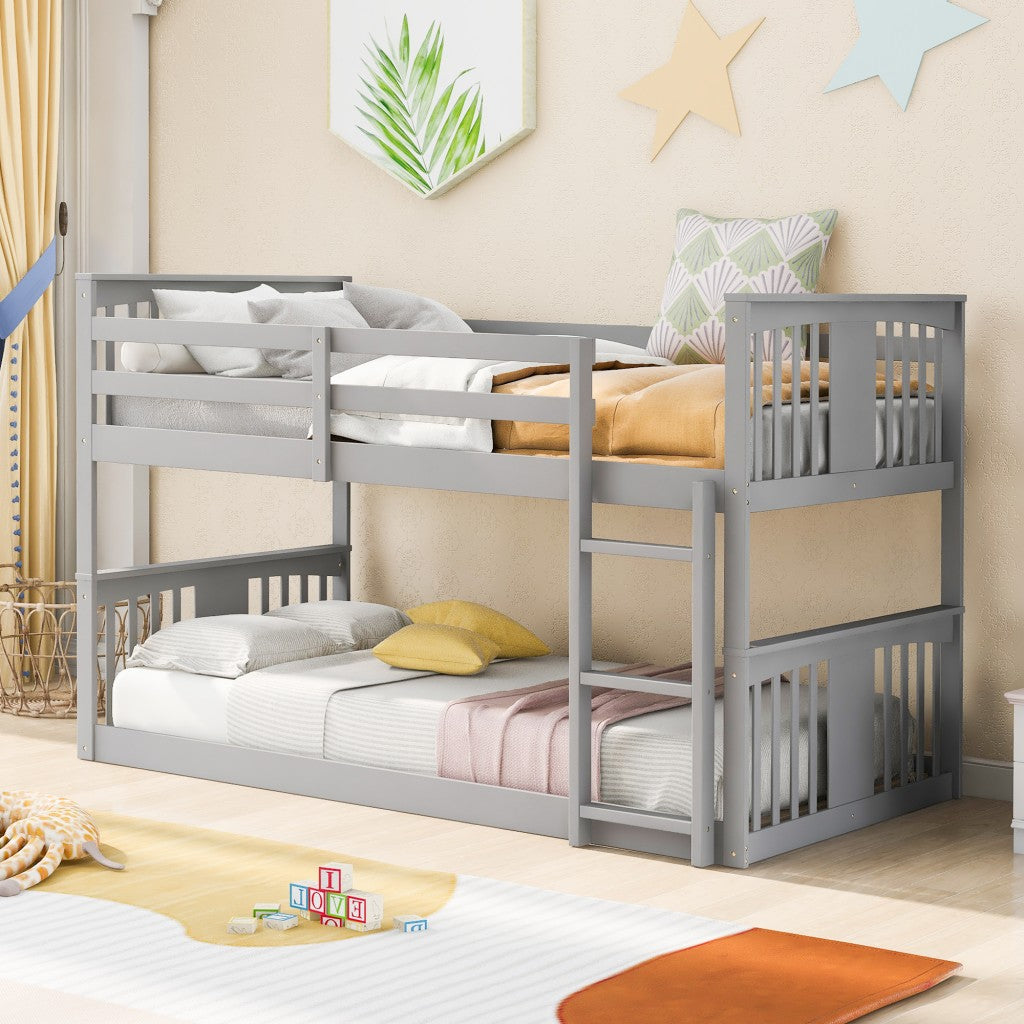 Gray Classic Twin Over Twin Bunk Bed with Ladder