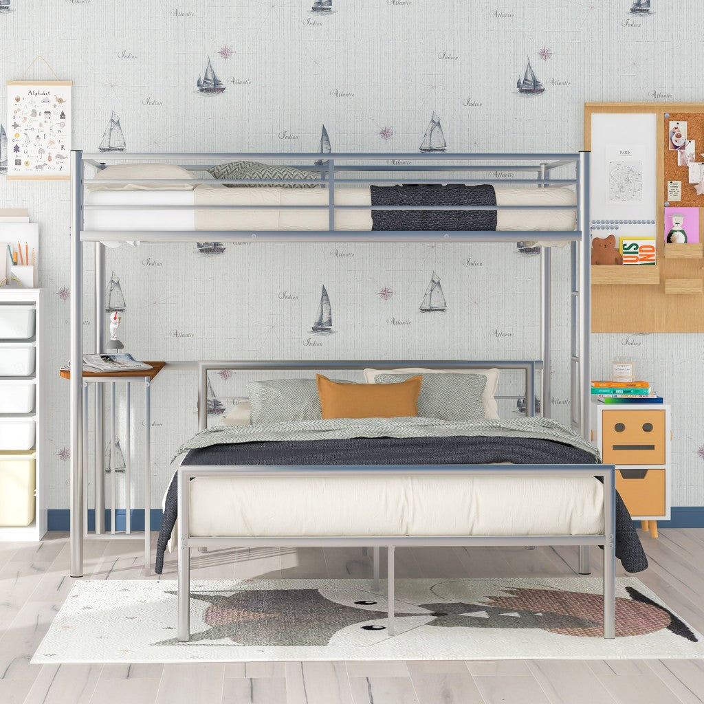 Silver Twin Over Full Metal Multi Directional Bunk Bed with Desk