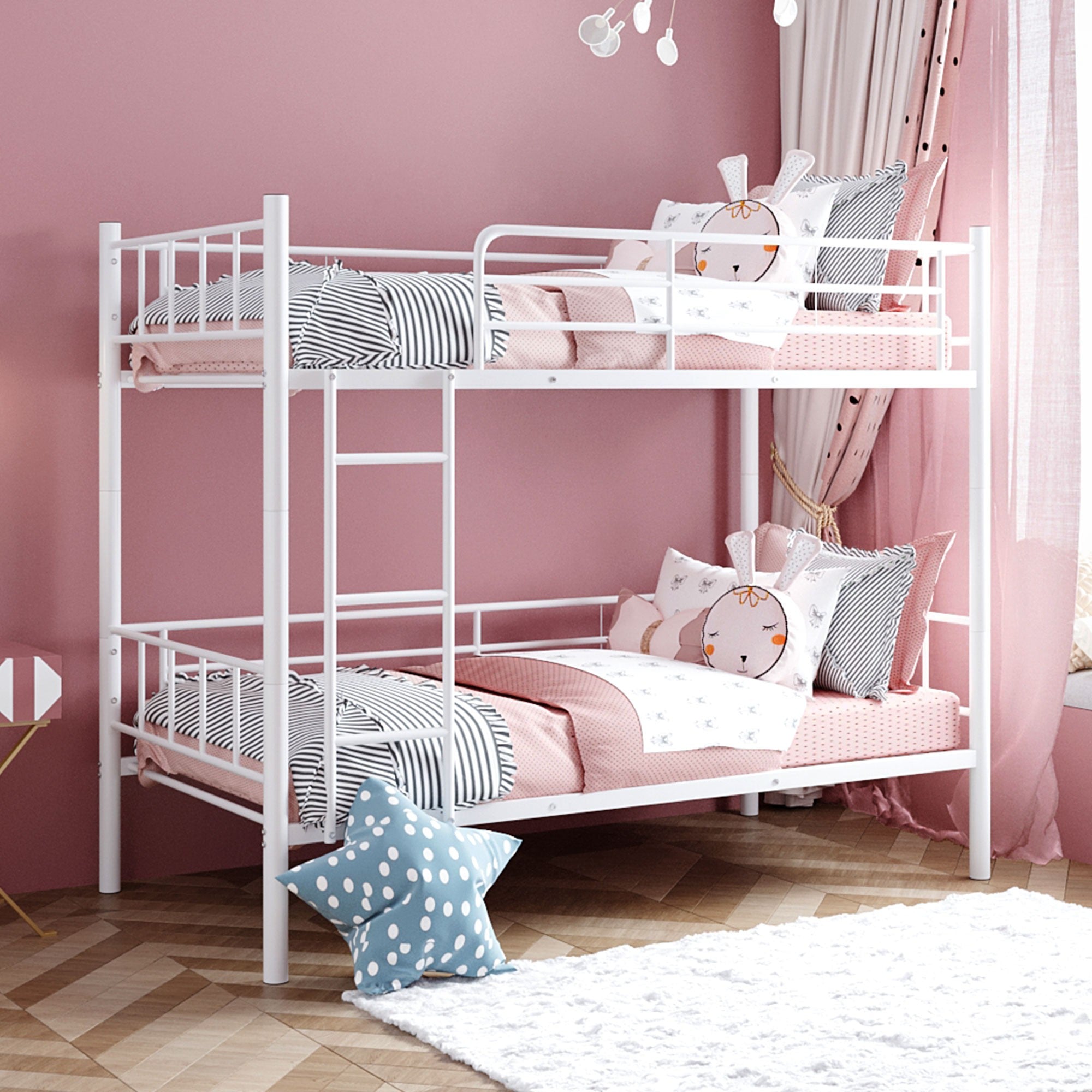 Twin Over Twin White Bunk Bed with Dividing Option