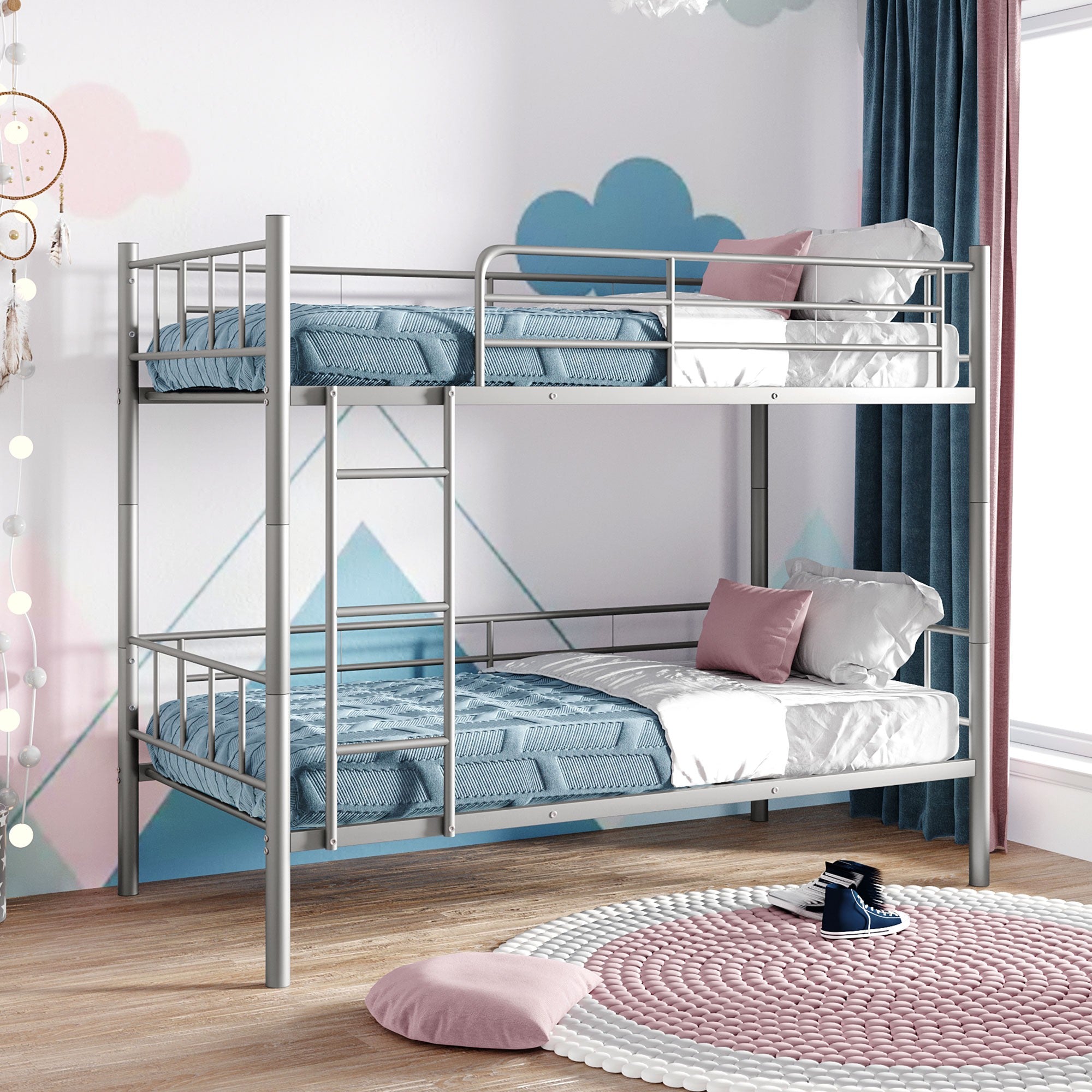 Twin Over Twin Silver Bunk Bed with Dividing Option