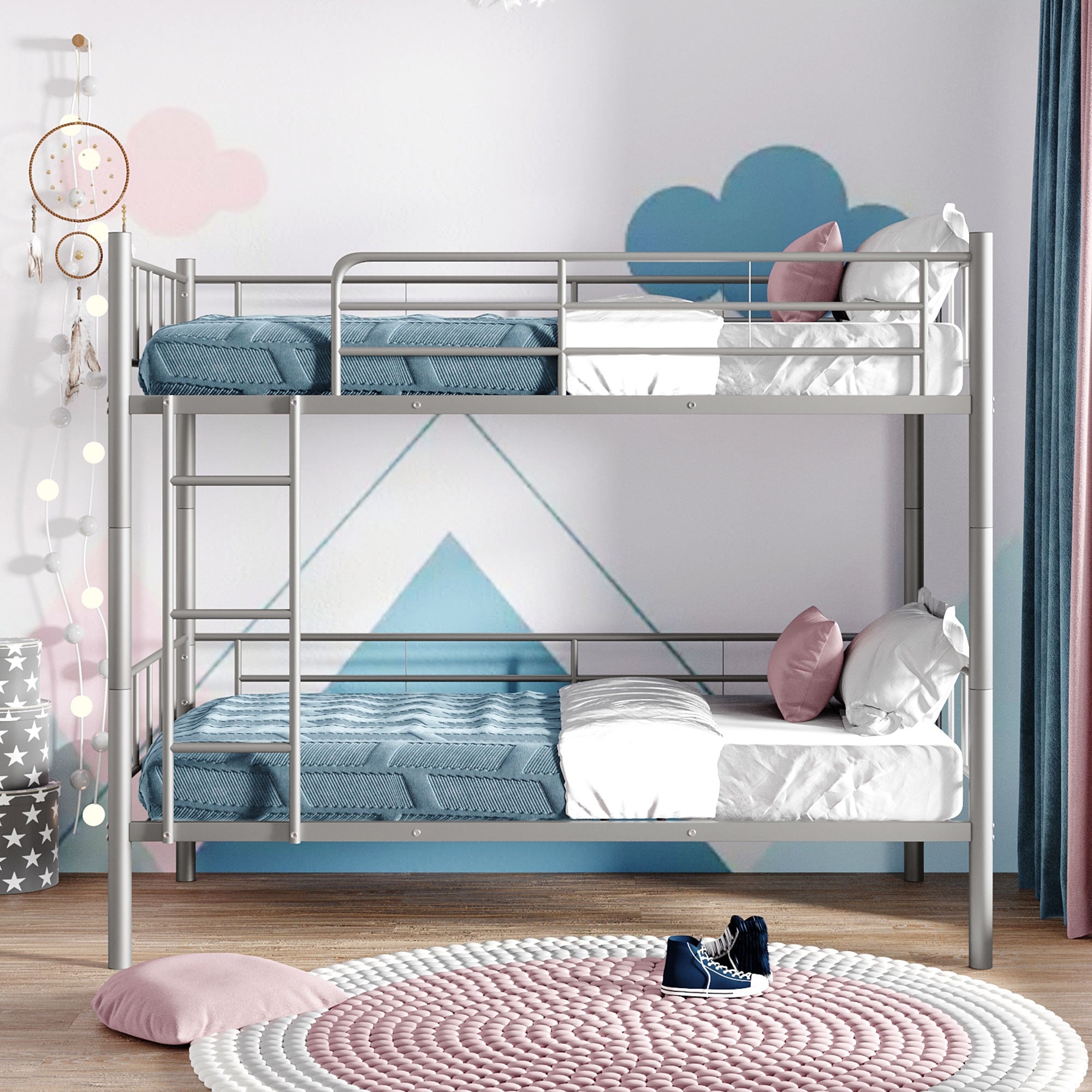 Twin Over Twin Silver Bunk Bed with Dividing Option