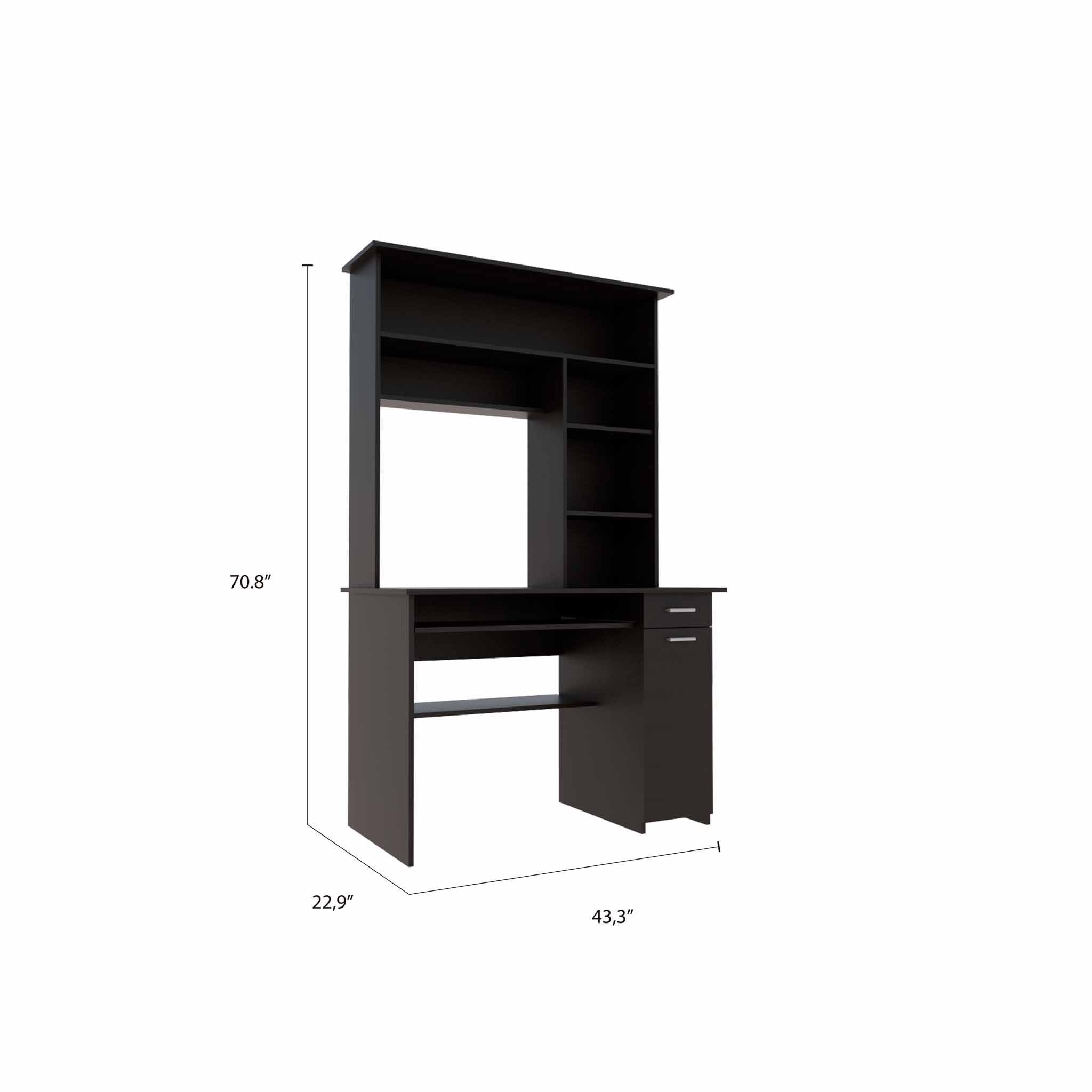 Zeno Black Computer Desk with Hutch