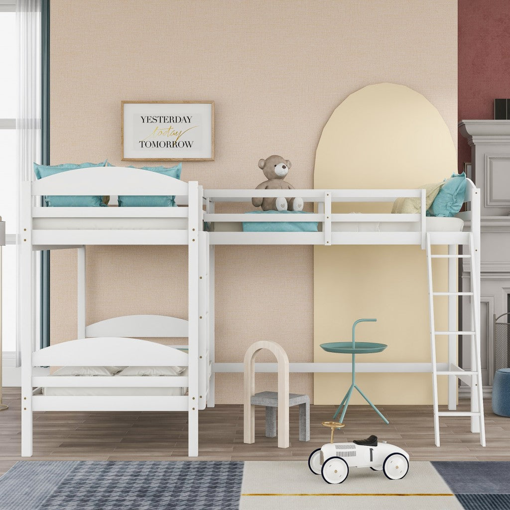 White L Shaped Triple Bunk Bed