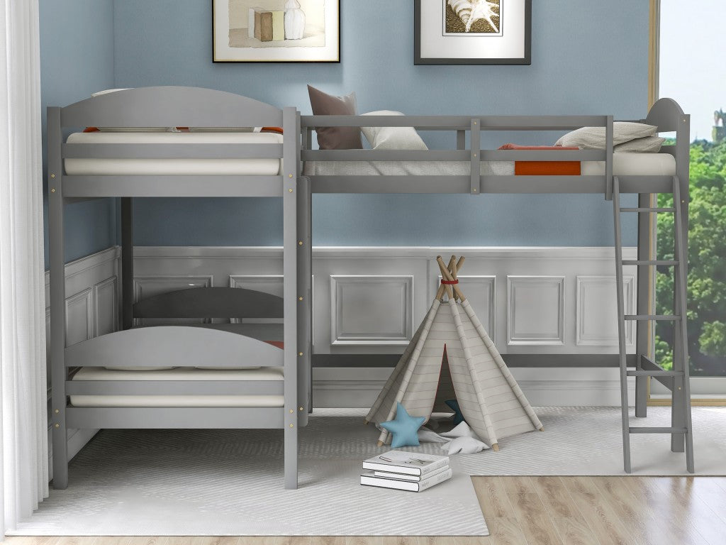 Gray L Shaped Triple Bunk Bed