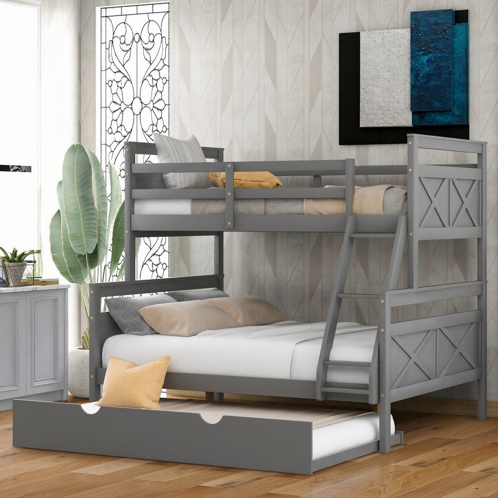 Gray Twin Over Full Size Bunk Bed with Trundle