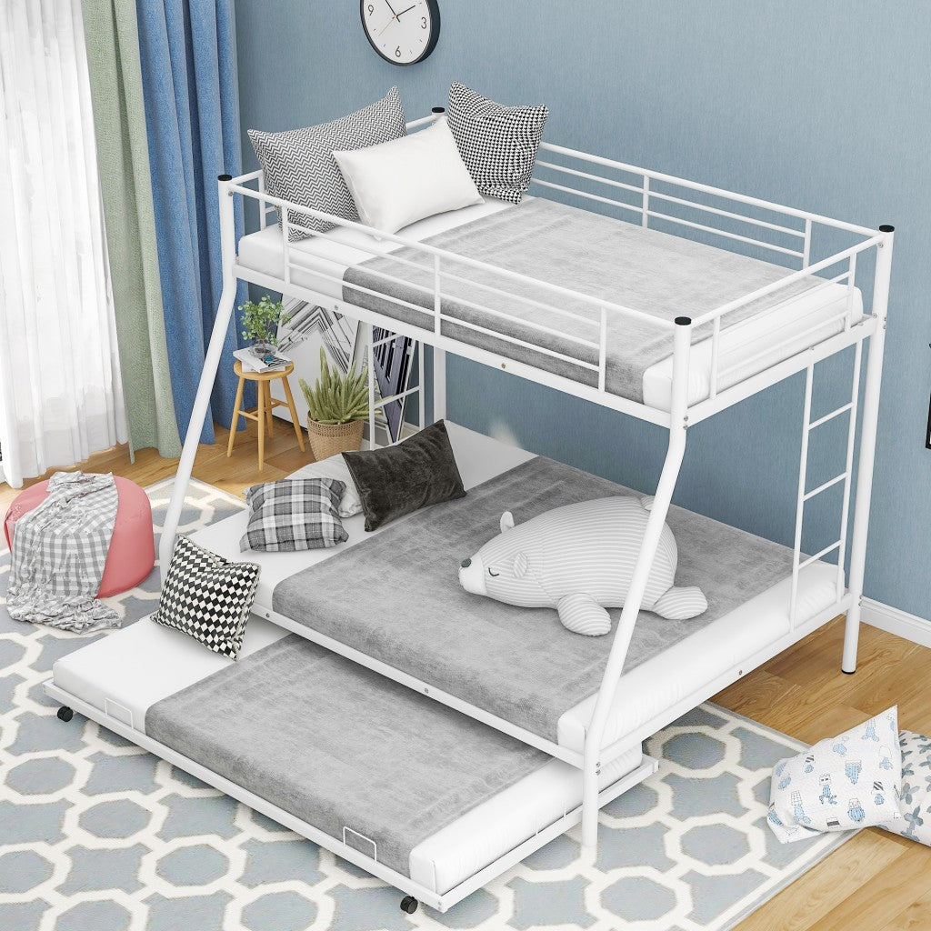 White Twin Over Full Size Bunk Bed with Trundle