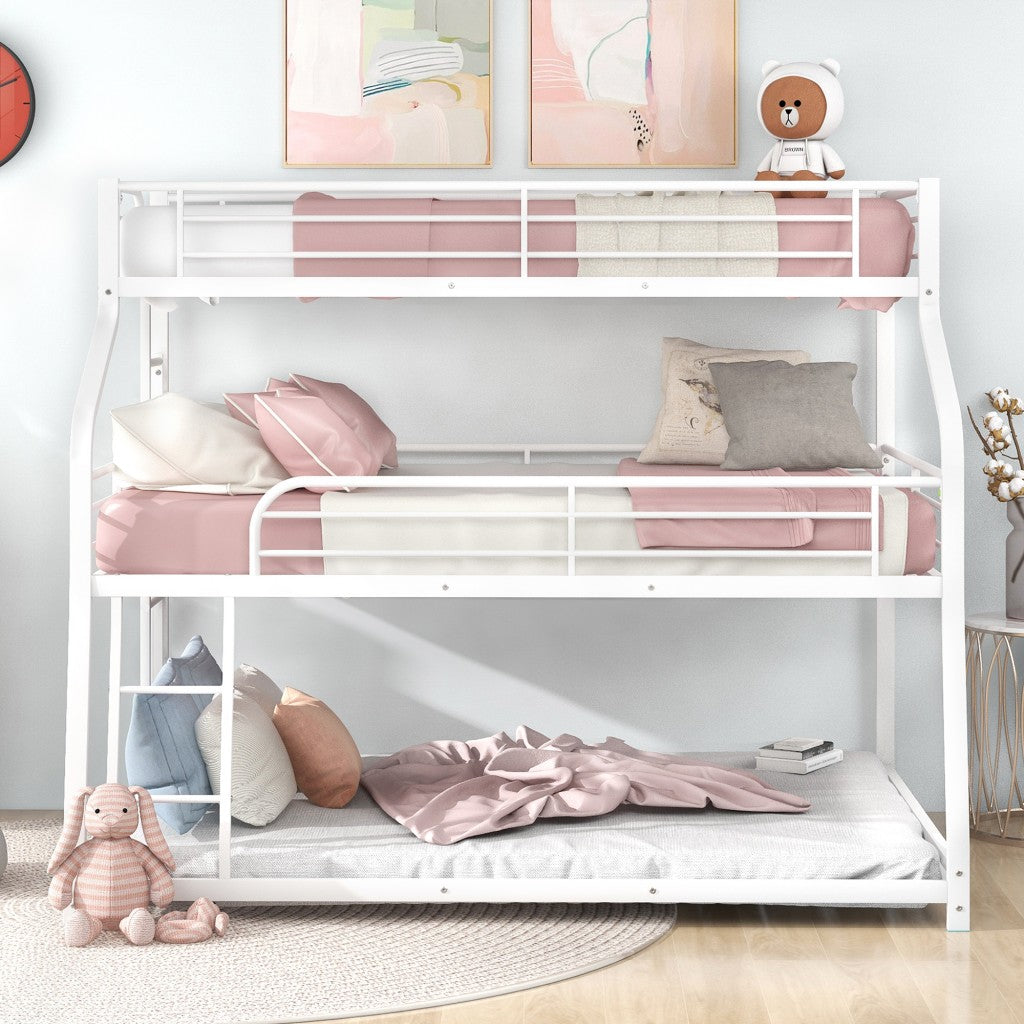 White Twin XL over Full XL over Queen Size Bunk Bed