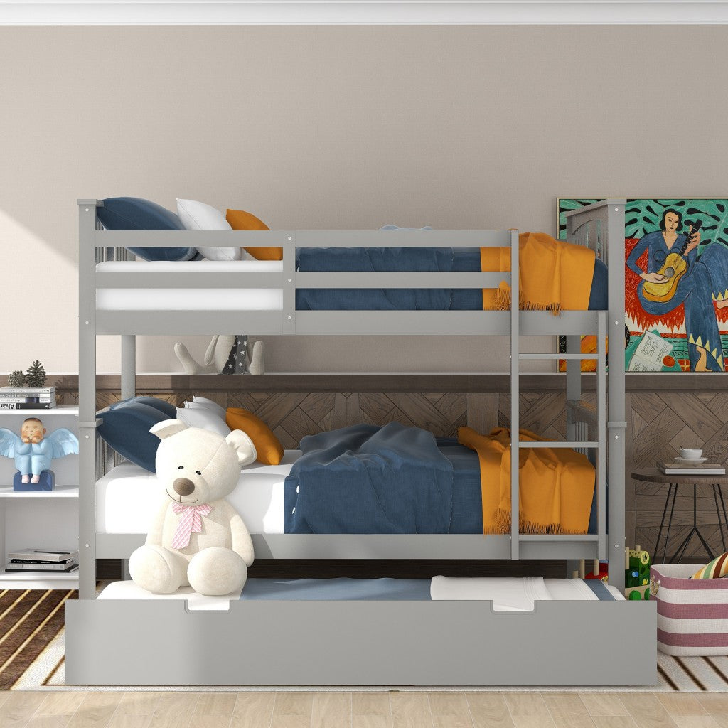 Gray Double Full Size Over Twin Trundle Bunk Bed