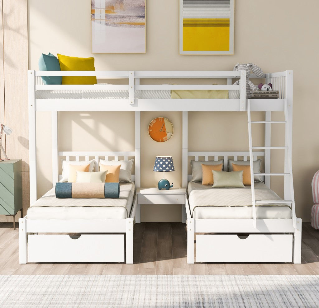 White Full Over Two Twins Triple Bunk Bed