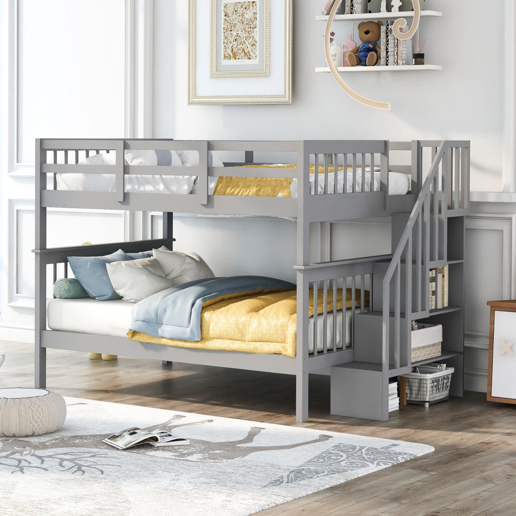 Gray Double Full Size Stairway Bunk Bed