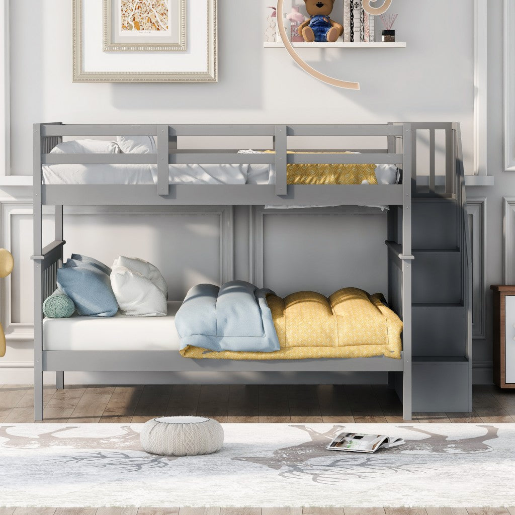 Gray Double Full Size Stairway Bunk Bed