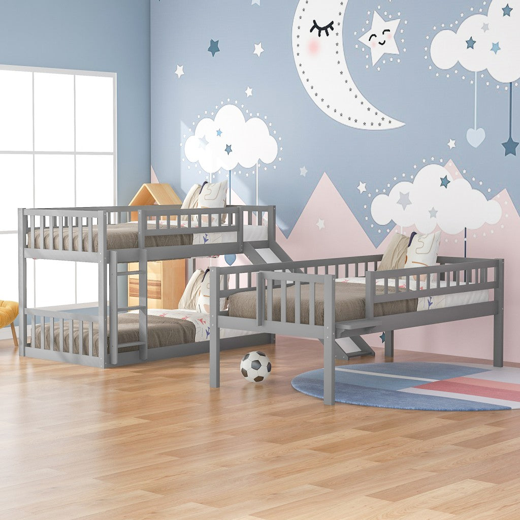 Gray Triple Twin Size Ladder Bunk Bed