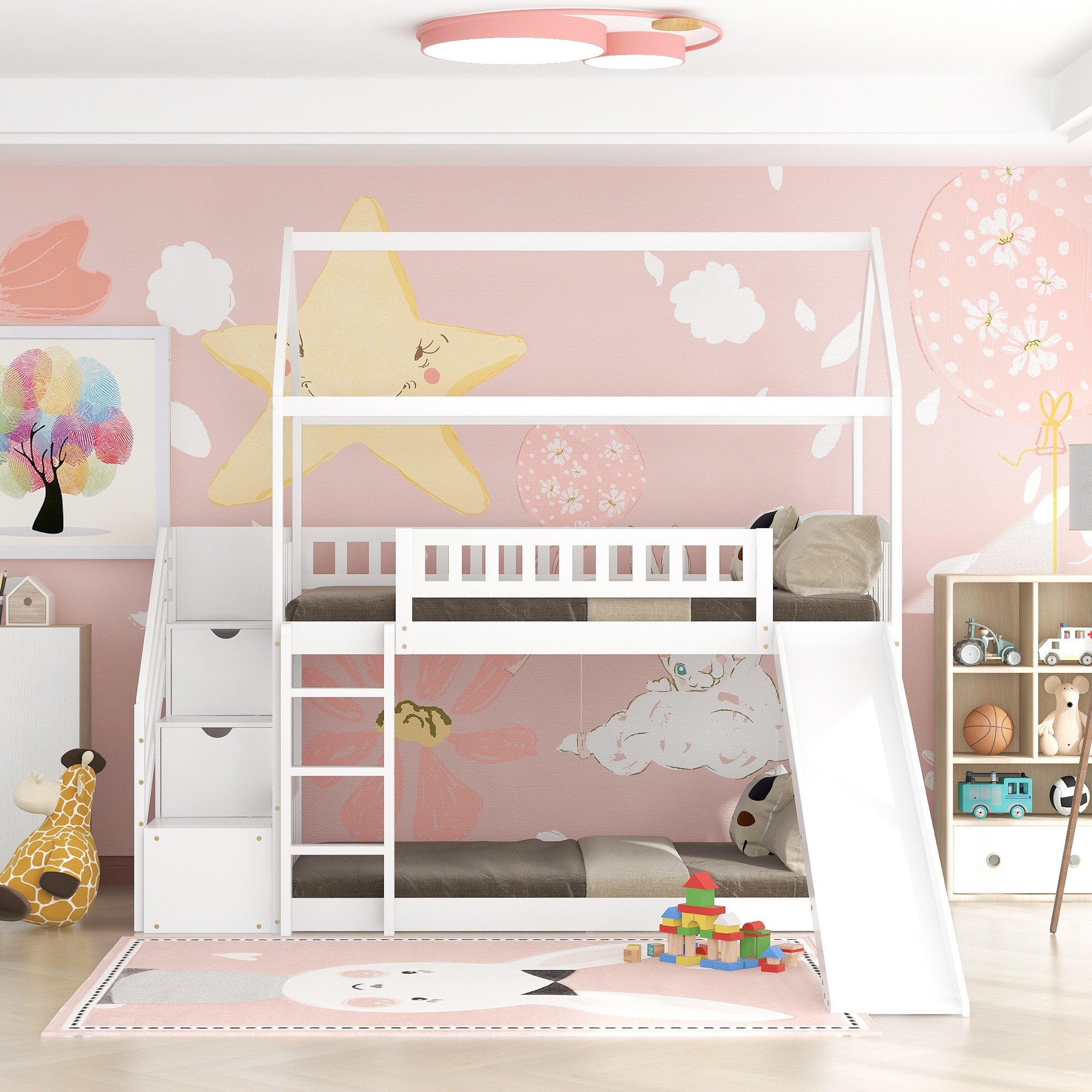 White Twin Over Twin Playhouse Styled Bunk Bed