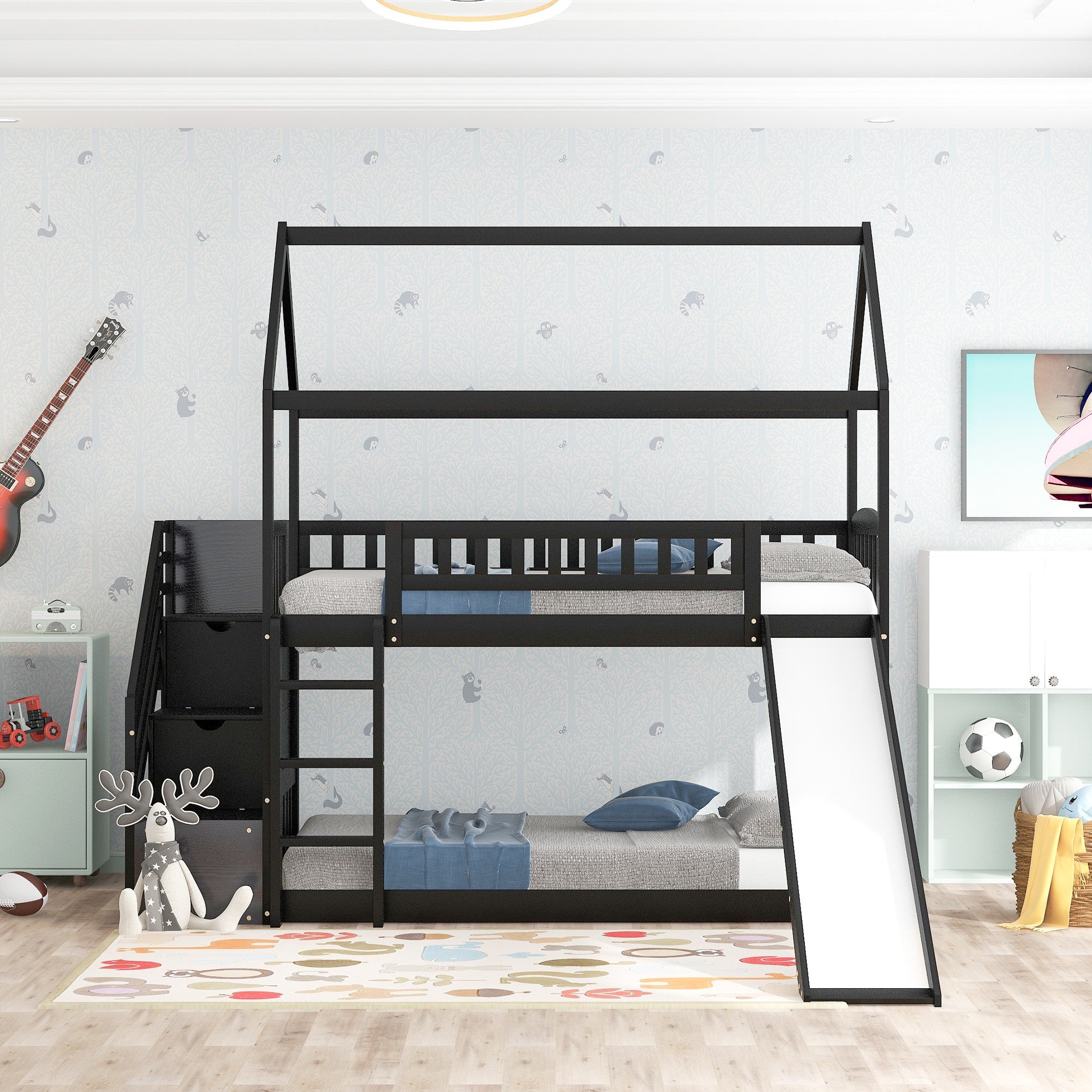 Espresso Twin Over Twin Playhouse Styled Bunk Bed