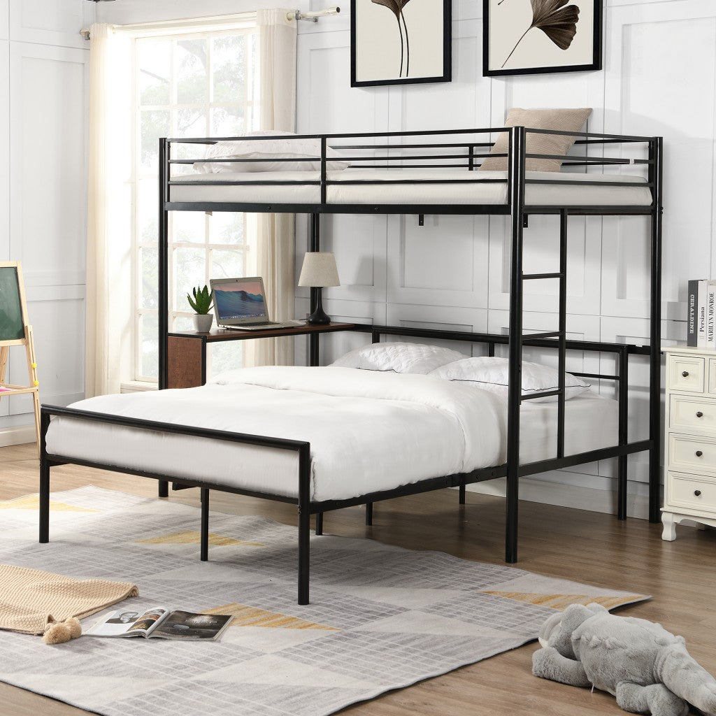 Black Twin Over Full Metal Bunk Bed with Built In Desk