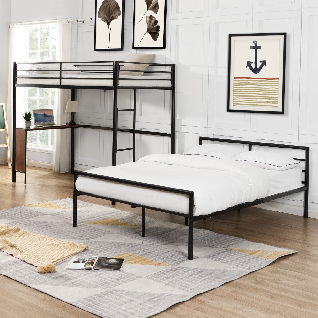 Black Twin Over Full Metal Bunk Bed with Built In Desk