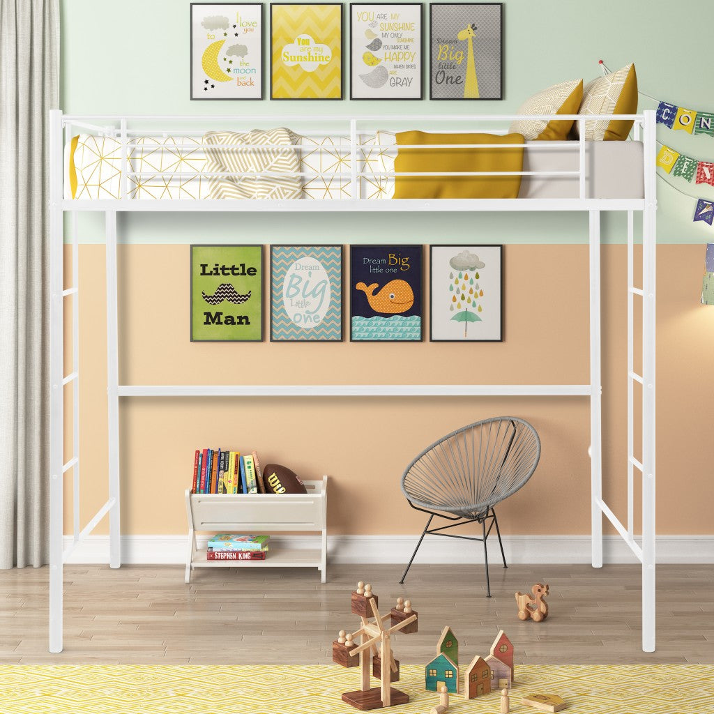 White Twin Size Metal Loft Bed