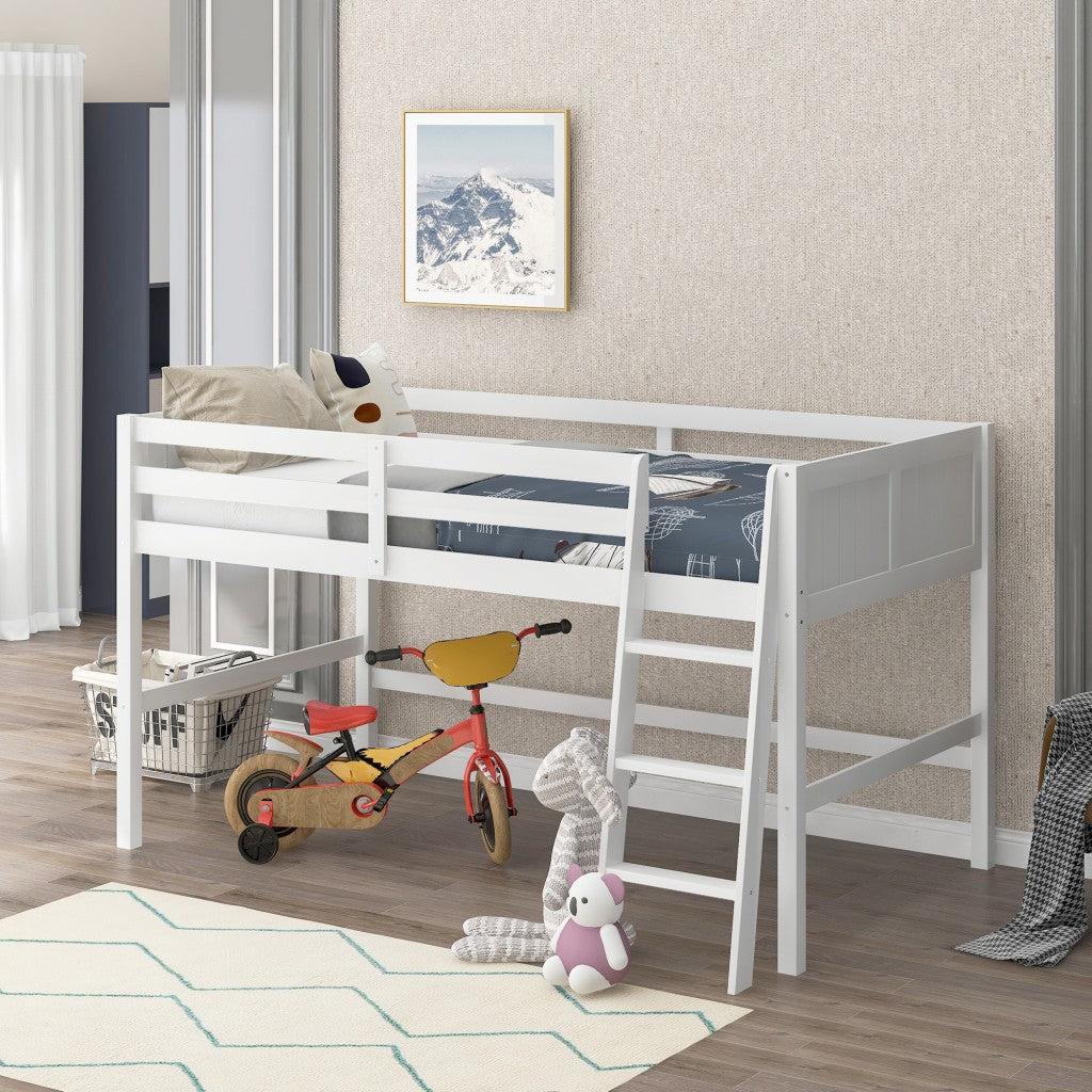 White Twin Size Low Loft Bed With Ladder