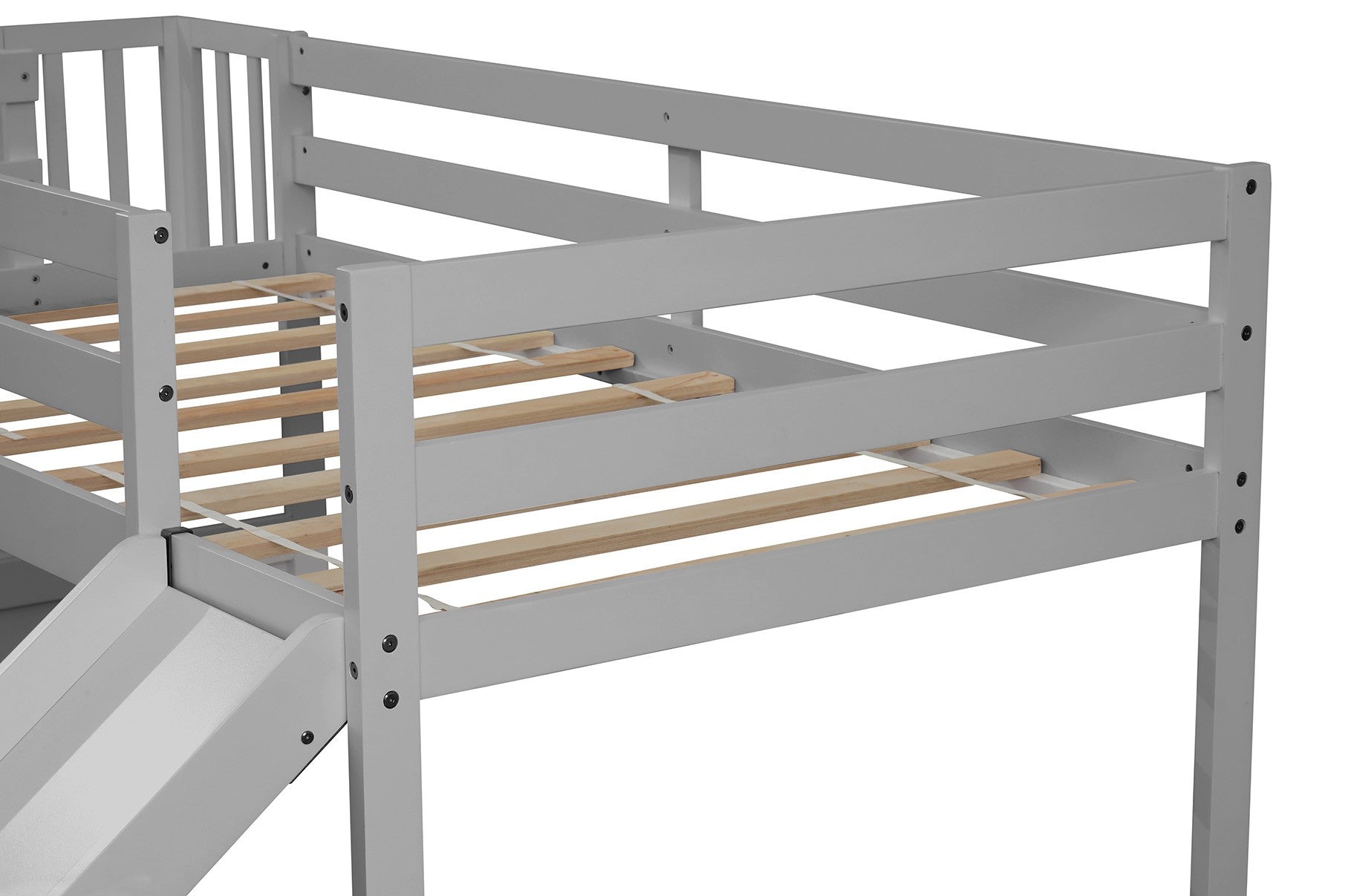 Mod Gray Low Loft Twin Bed with Stairway and Slide