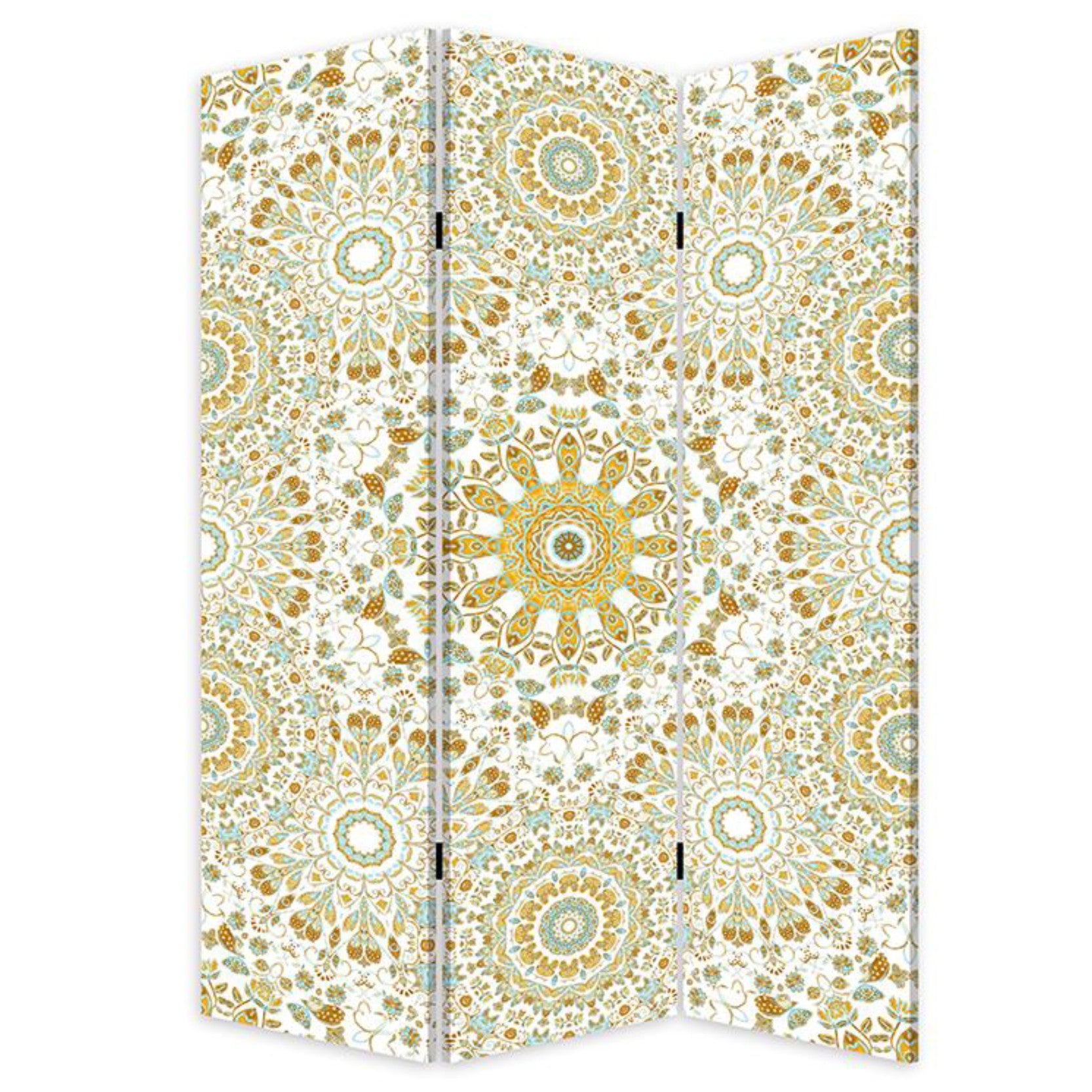 Blue Boho Mandala Three Panel Room Divider Screen