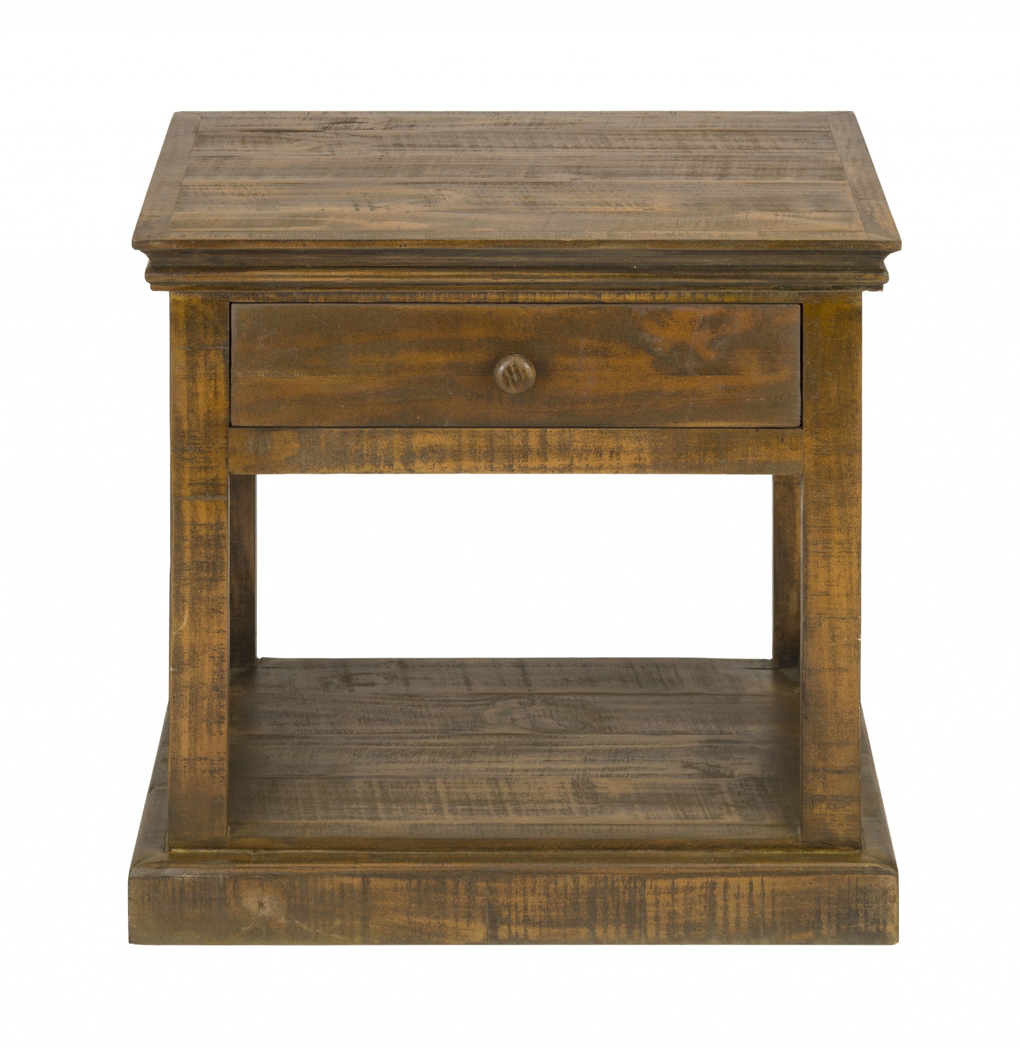 Rustic Maple Stain Wood Side Table with Drawer