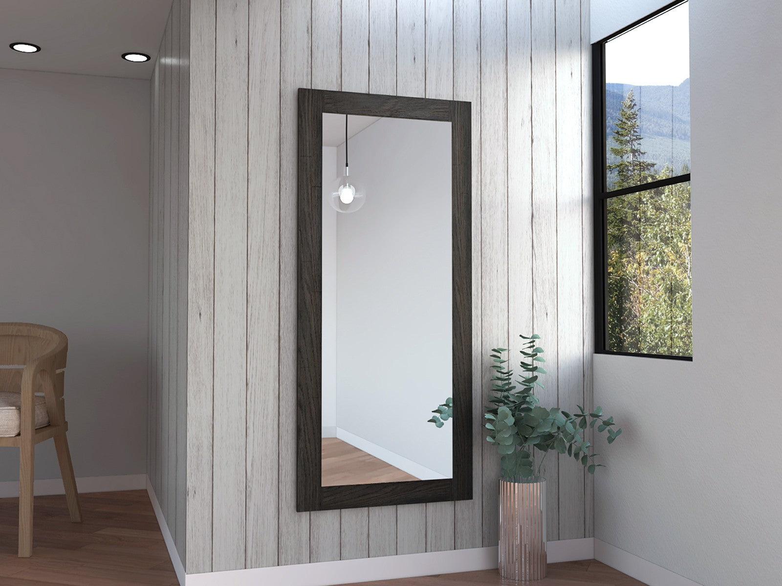 Modern Espresso Wood Wall Mirror