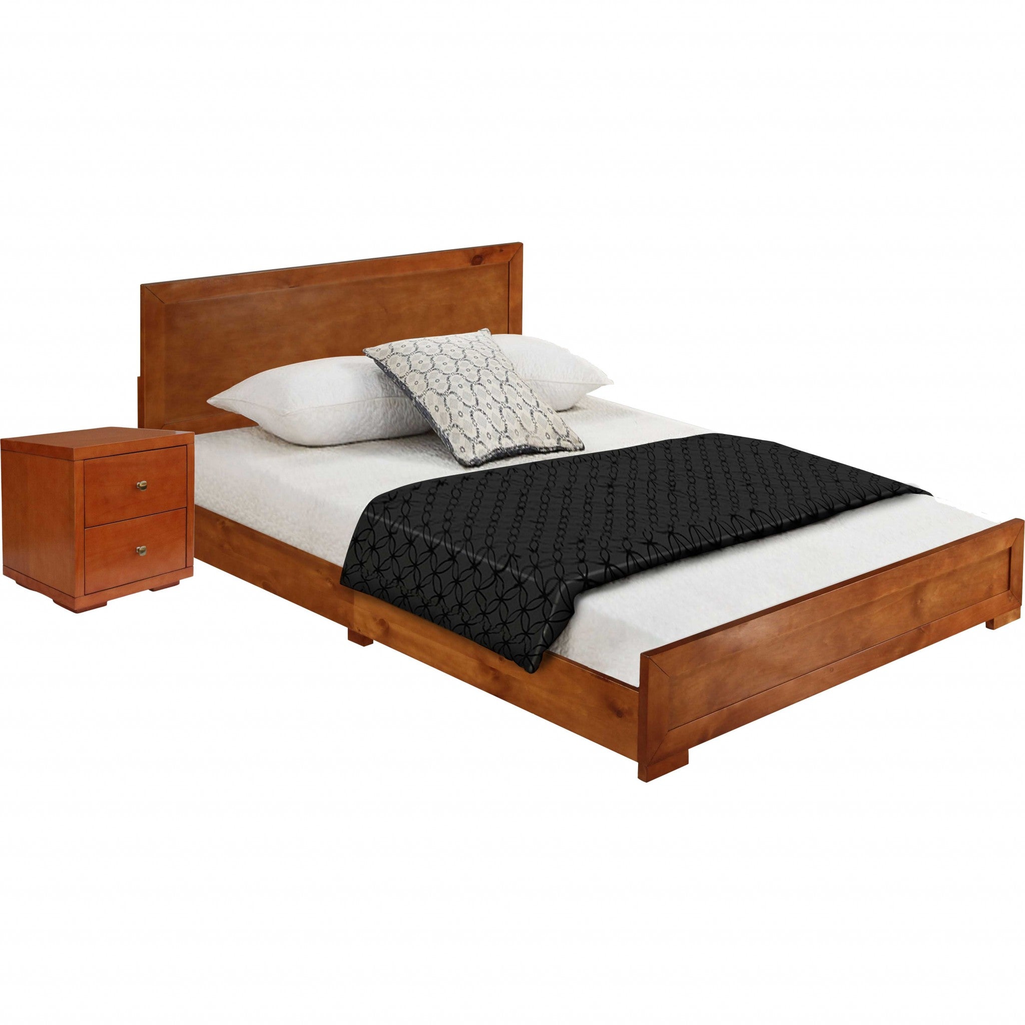 Moma Cherry Wood Platform Twin Bed With Nightstand