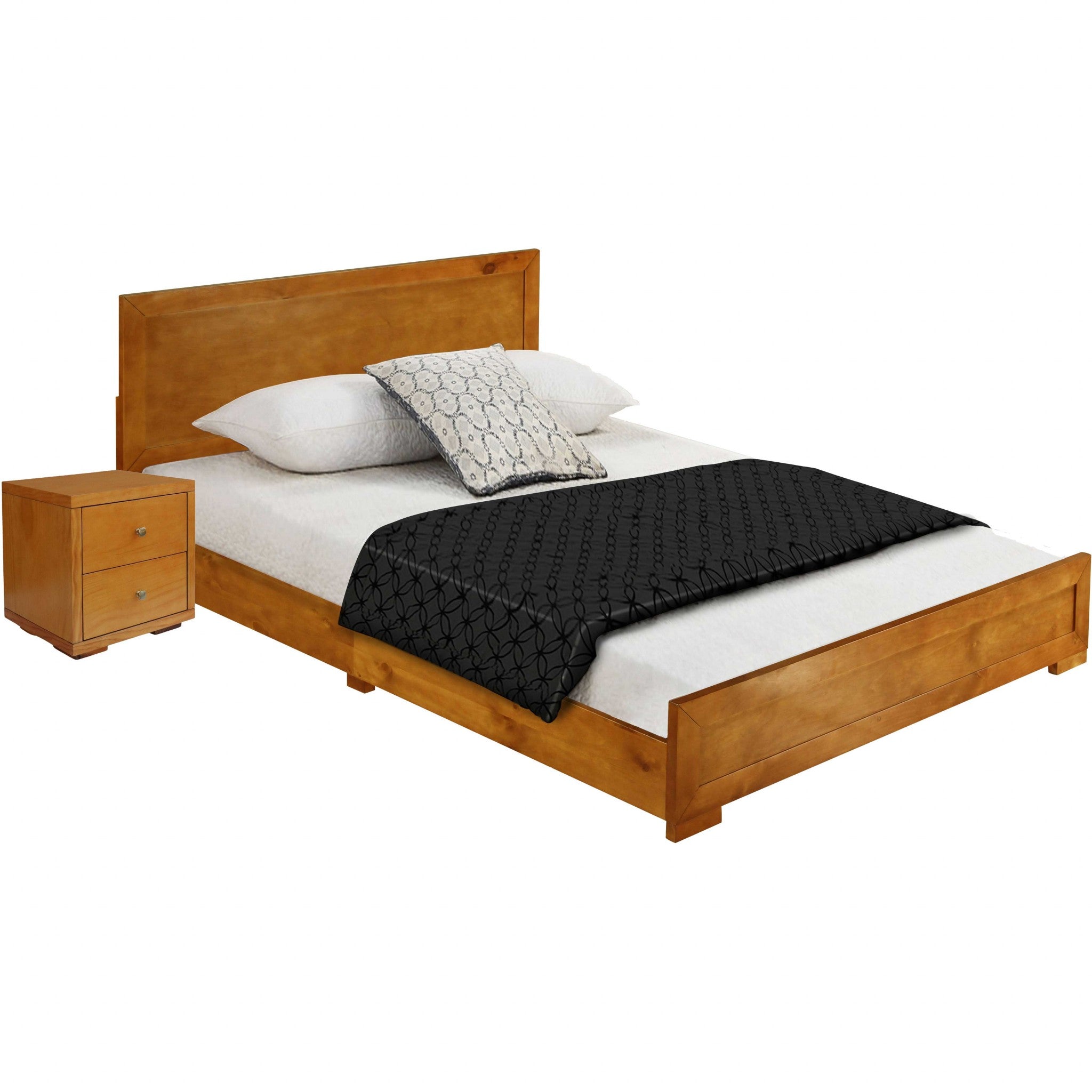 Moma Oak Wood Platform Full Bed With Nightstand