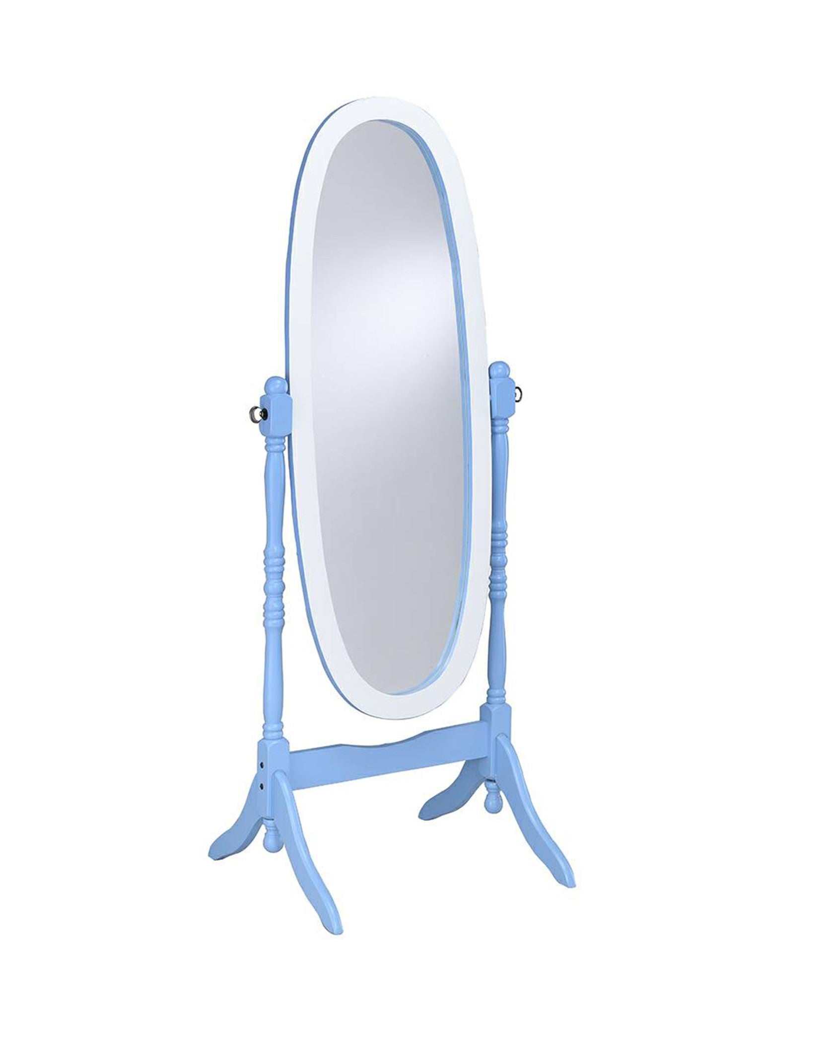 Pretty Pastel Blue and White Cheval Standing Oval Mirror