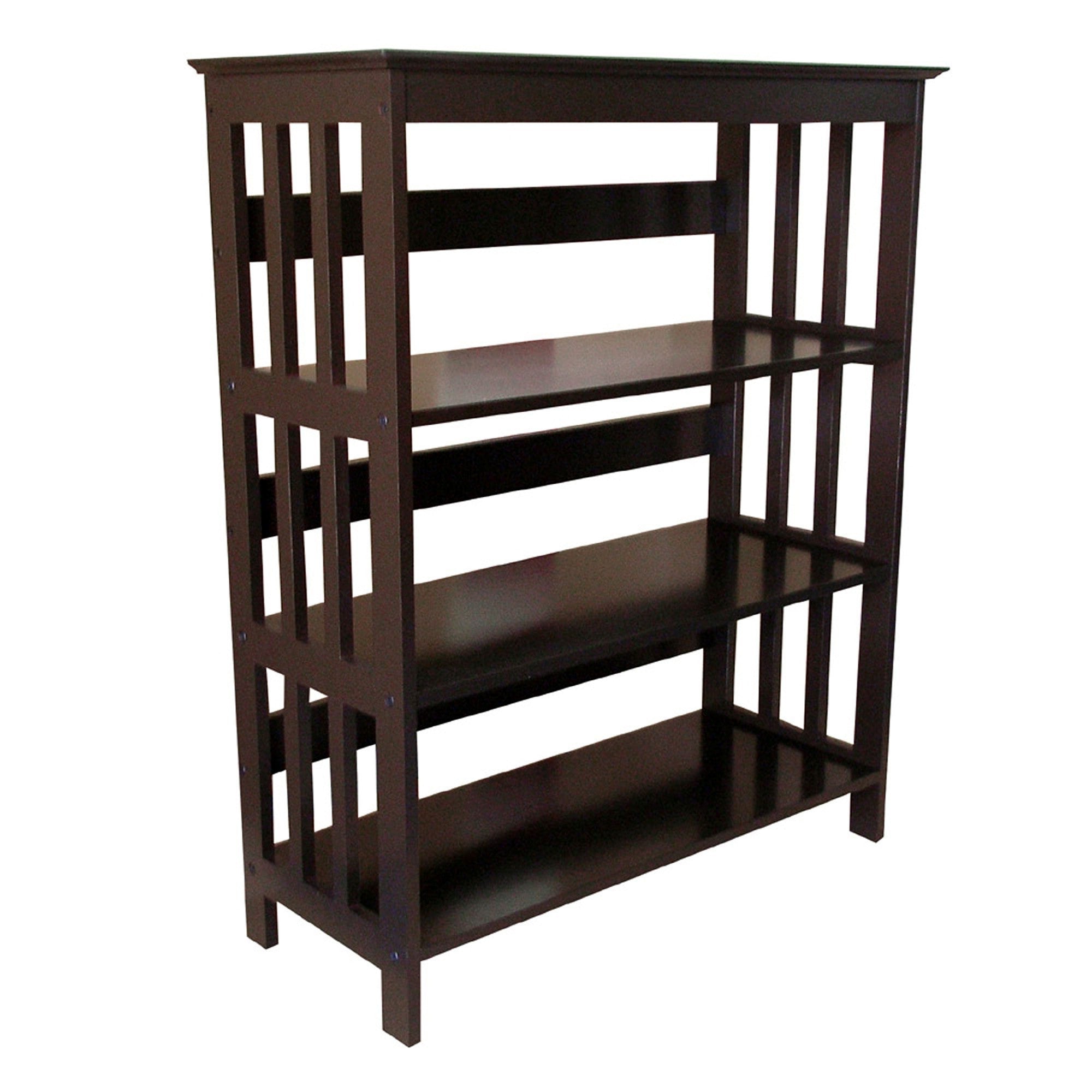 Dark Espresso Mission Style Three Shelf Bookcase