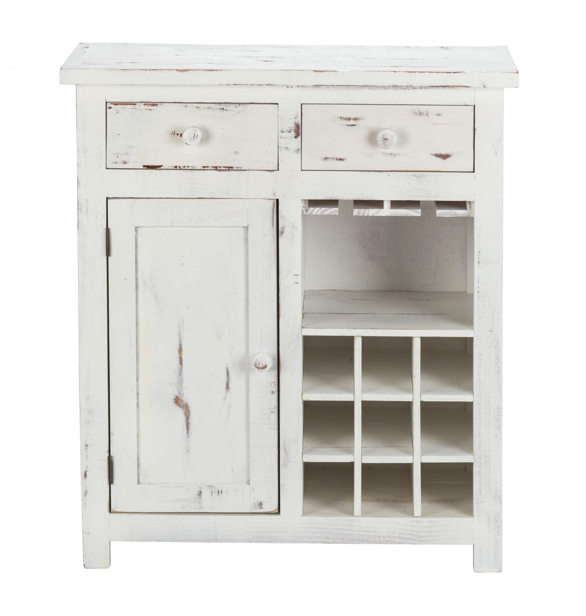 Rustic White Wine Cabinet with Two Drawers