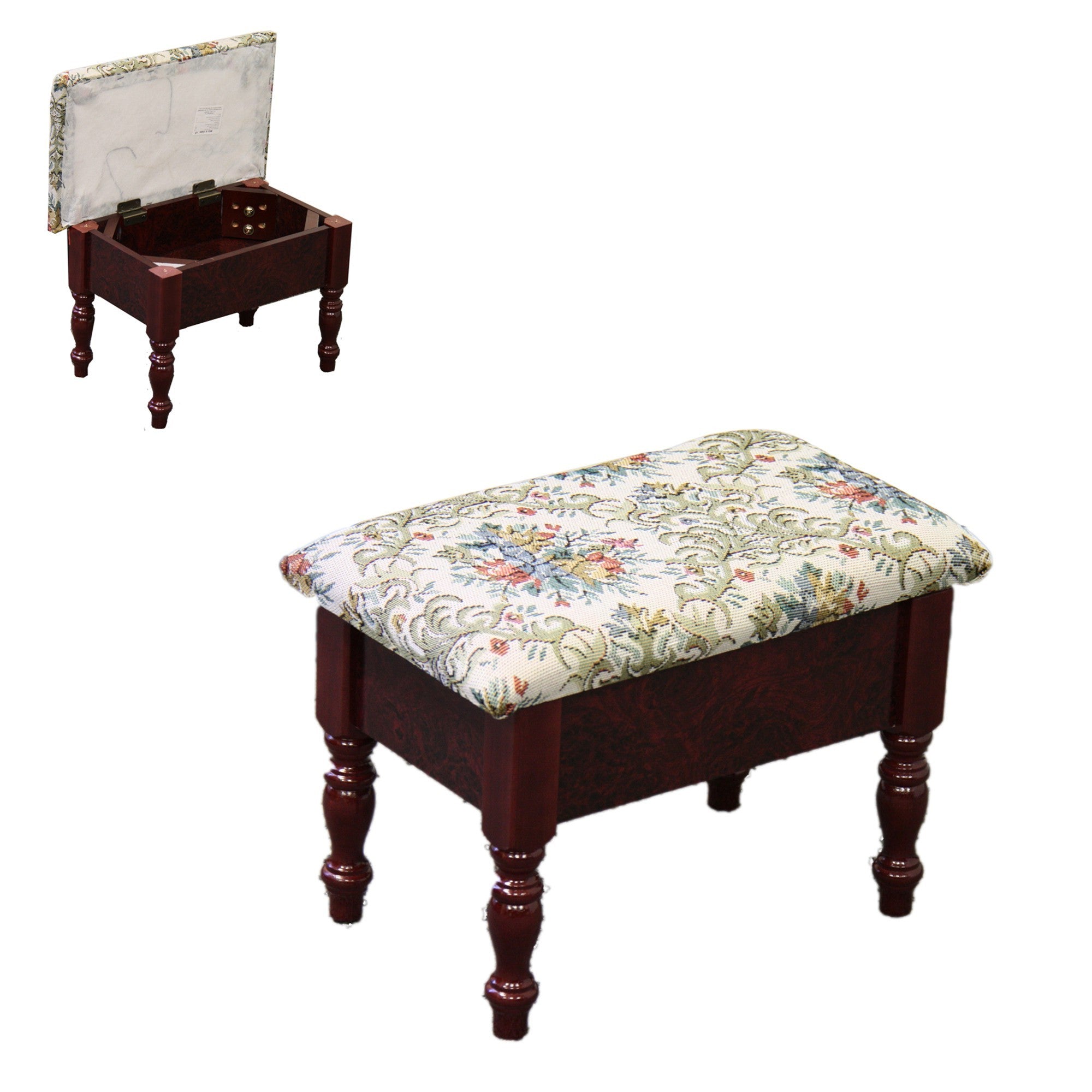 Oak Traditional Tapesty Foot Stool with Storage