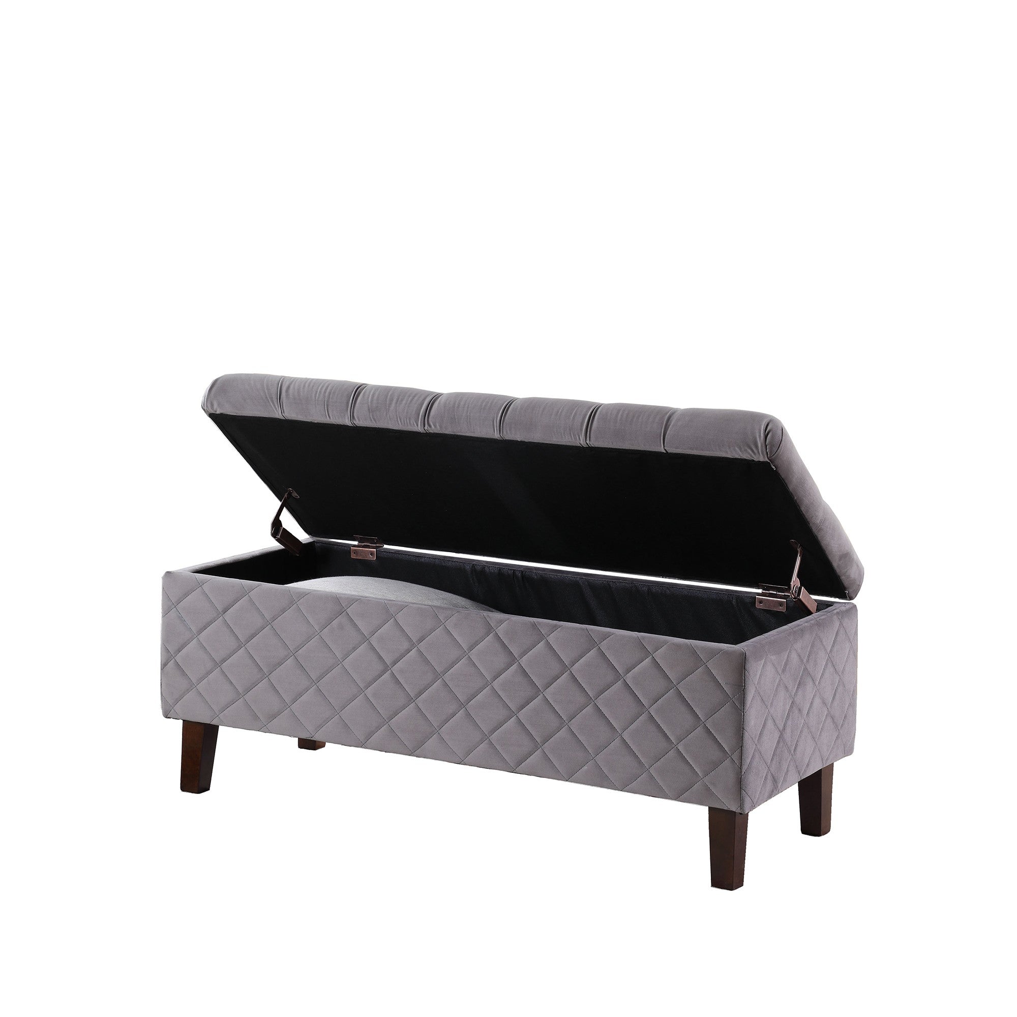 Dove Gray Quilted and Tufted Storage Bench