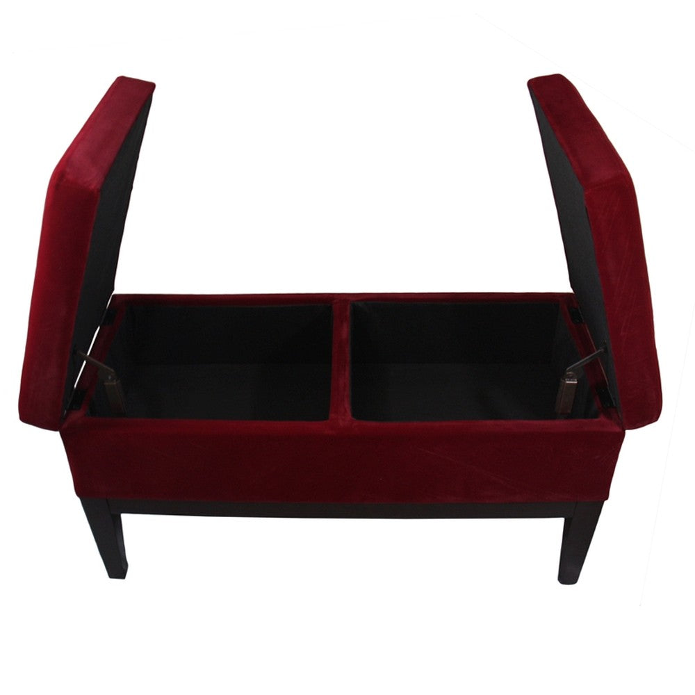 Lux Red Tufted Faux Crystal Dual Lift Storage Bench