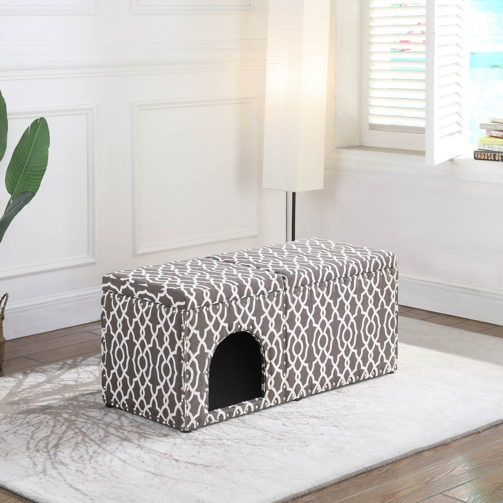 Gray Brown Lattice Storage Bench with Pet Bed