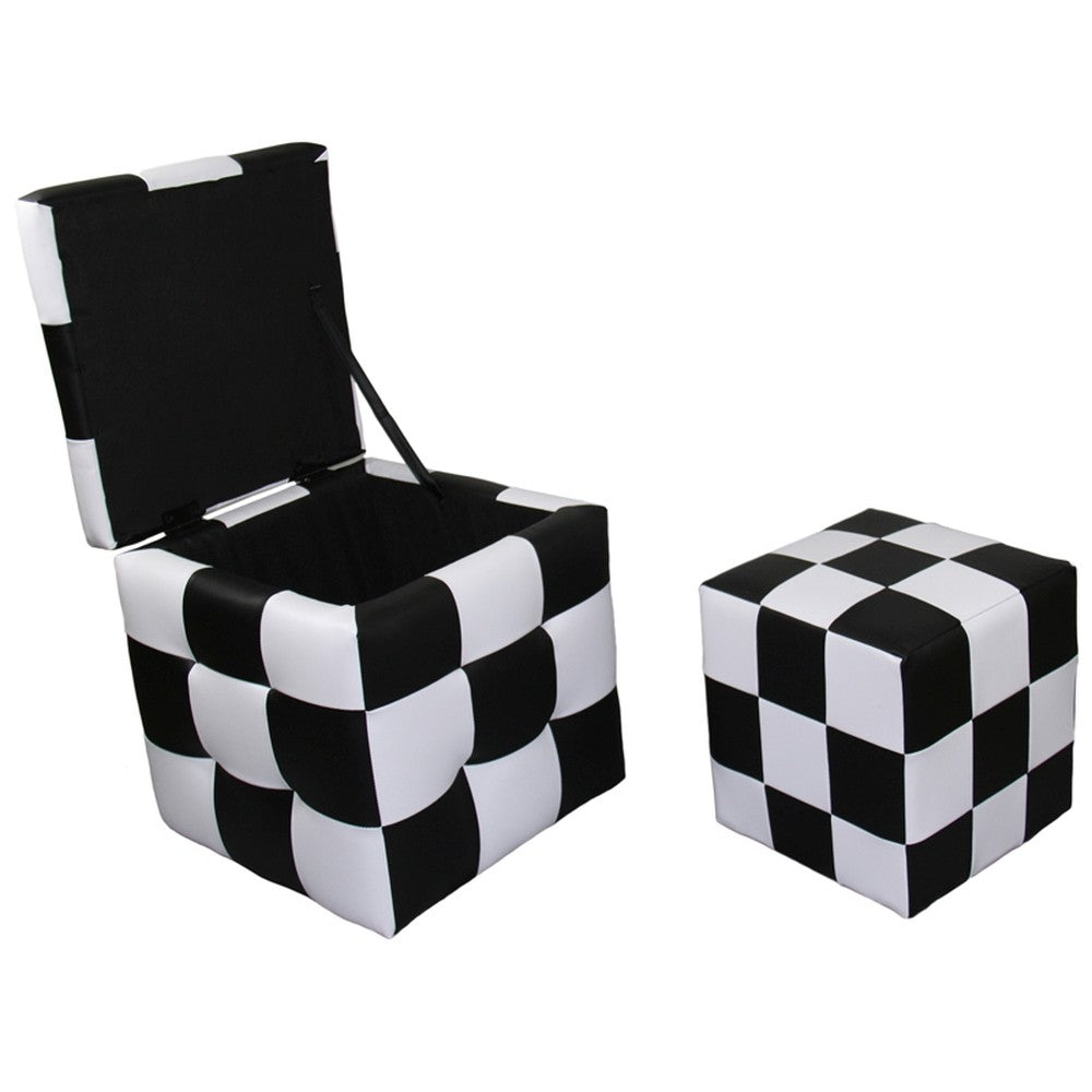 Set of Two Black and White Storage Ottoman Cubes