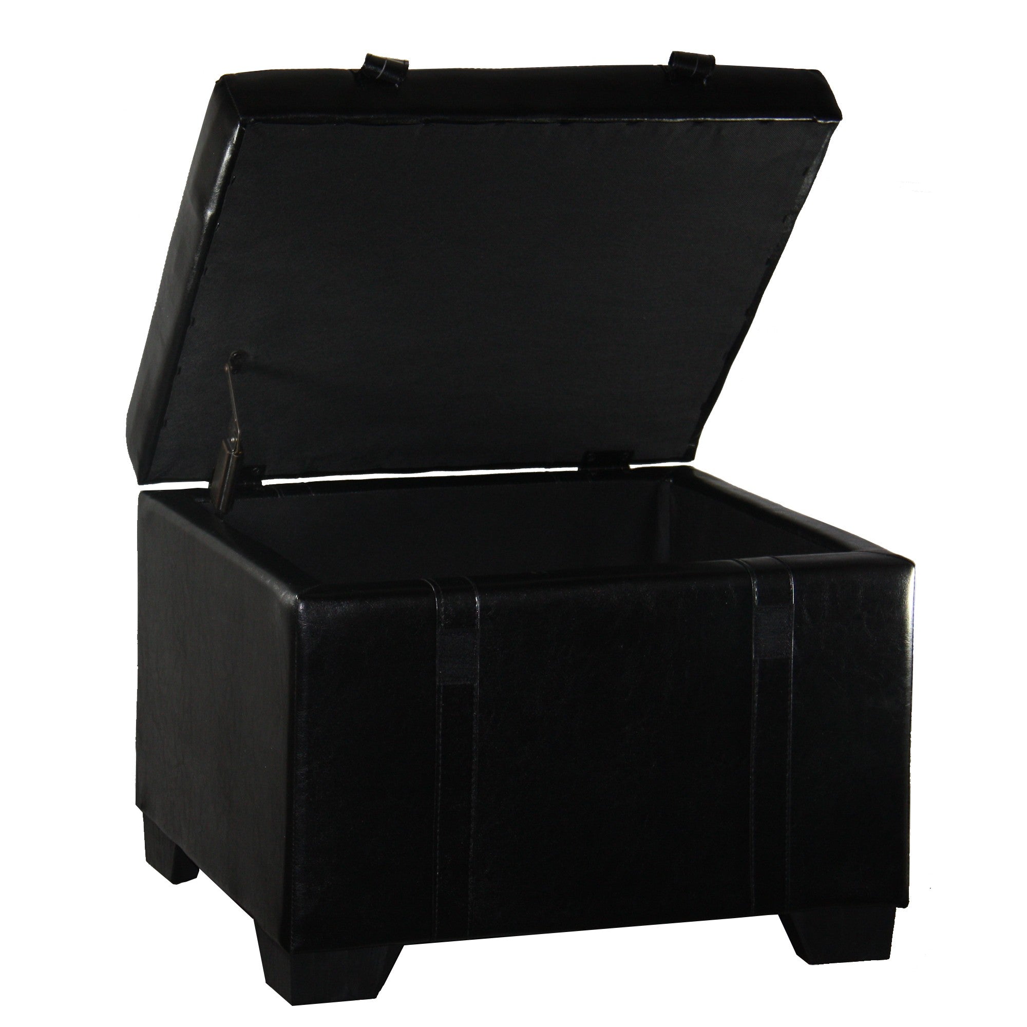 Handsome Black Faux Leather Storage Stool or Ottoman