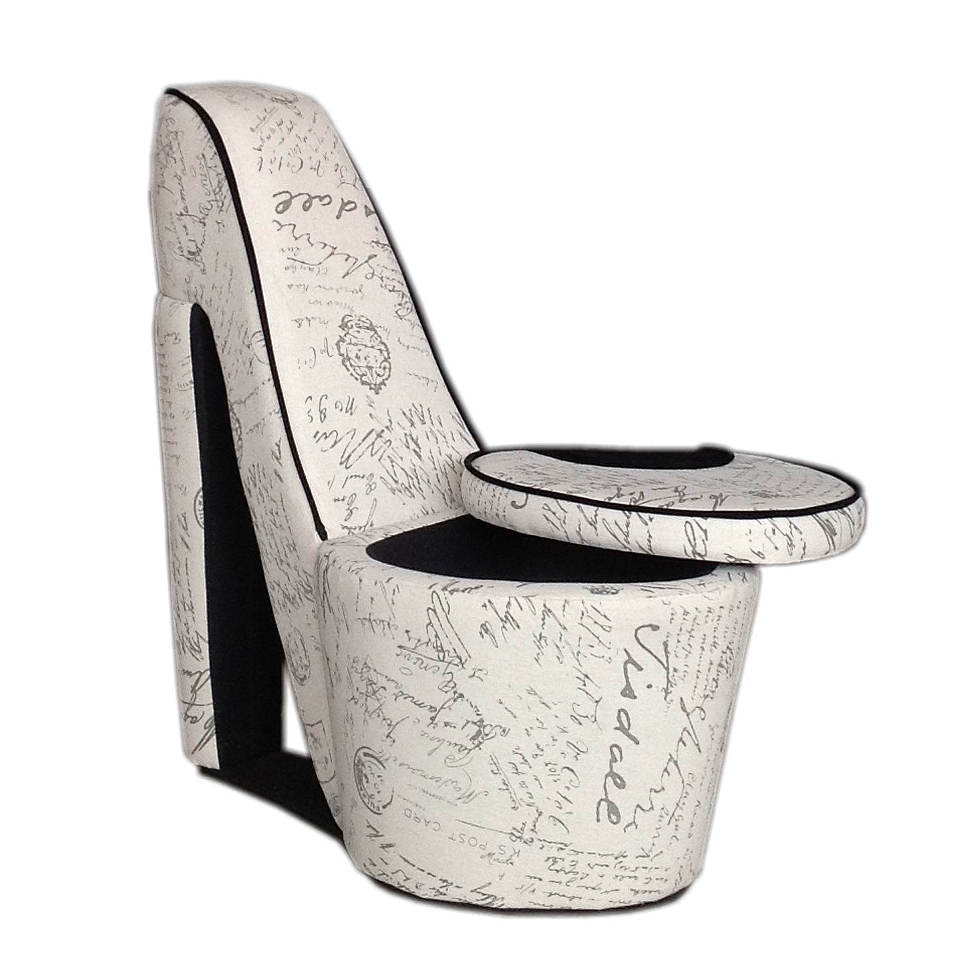 Glam Black and White All Over French Postcard High Heel Shoe Shaped Storage Chair