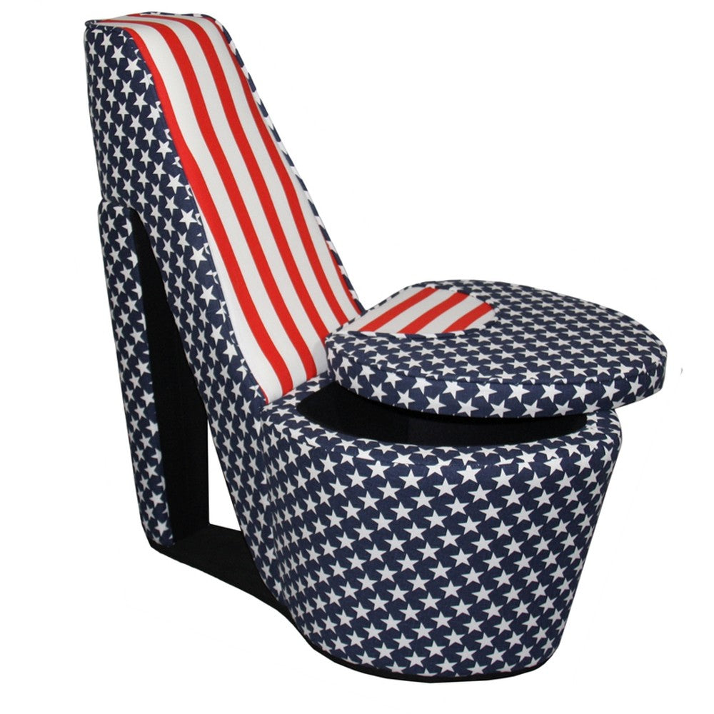 Red White and Blue Patriotic Print 2 High Heel Shoe Storage Chair